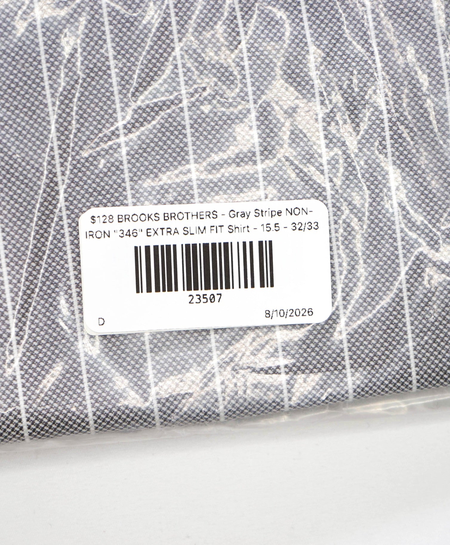 $128 BROOKS BROTHERS - Gray Stripe NON-IRON "346" EXTRA SLIM FIT Shirt - 15.5 - 32/33