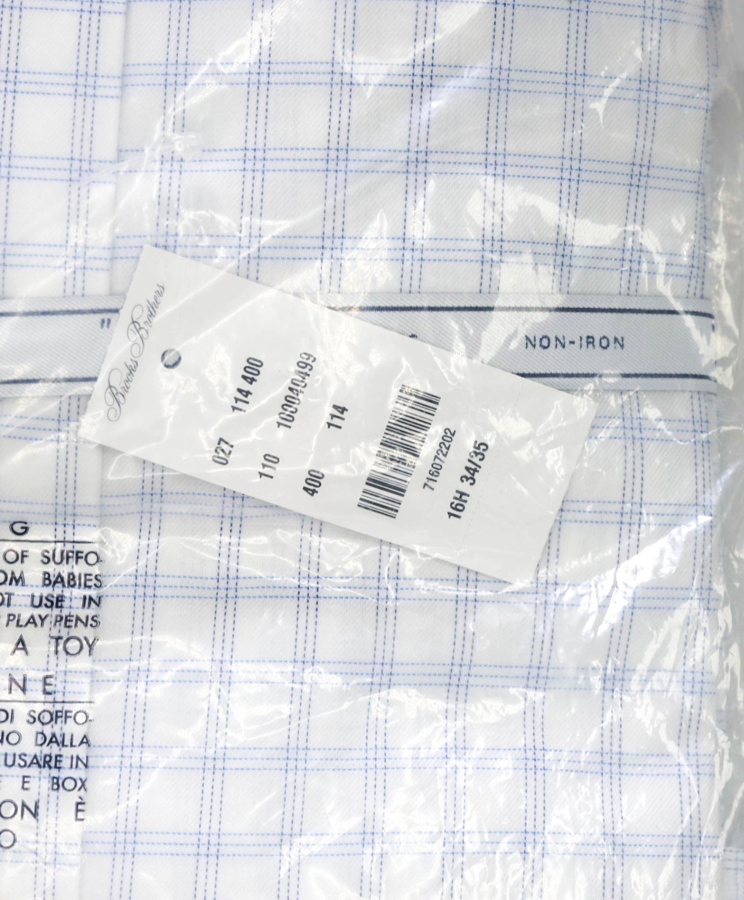 $128 BROOKS BROTHERS - White/Blue Check NON-IRON "346" SLIM FIT Shirt - 16.5 - 34/35
