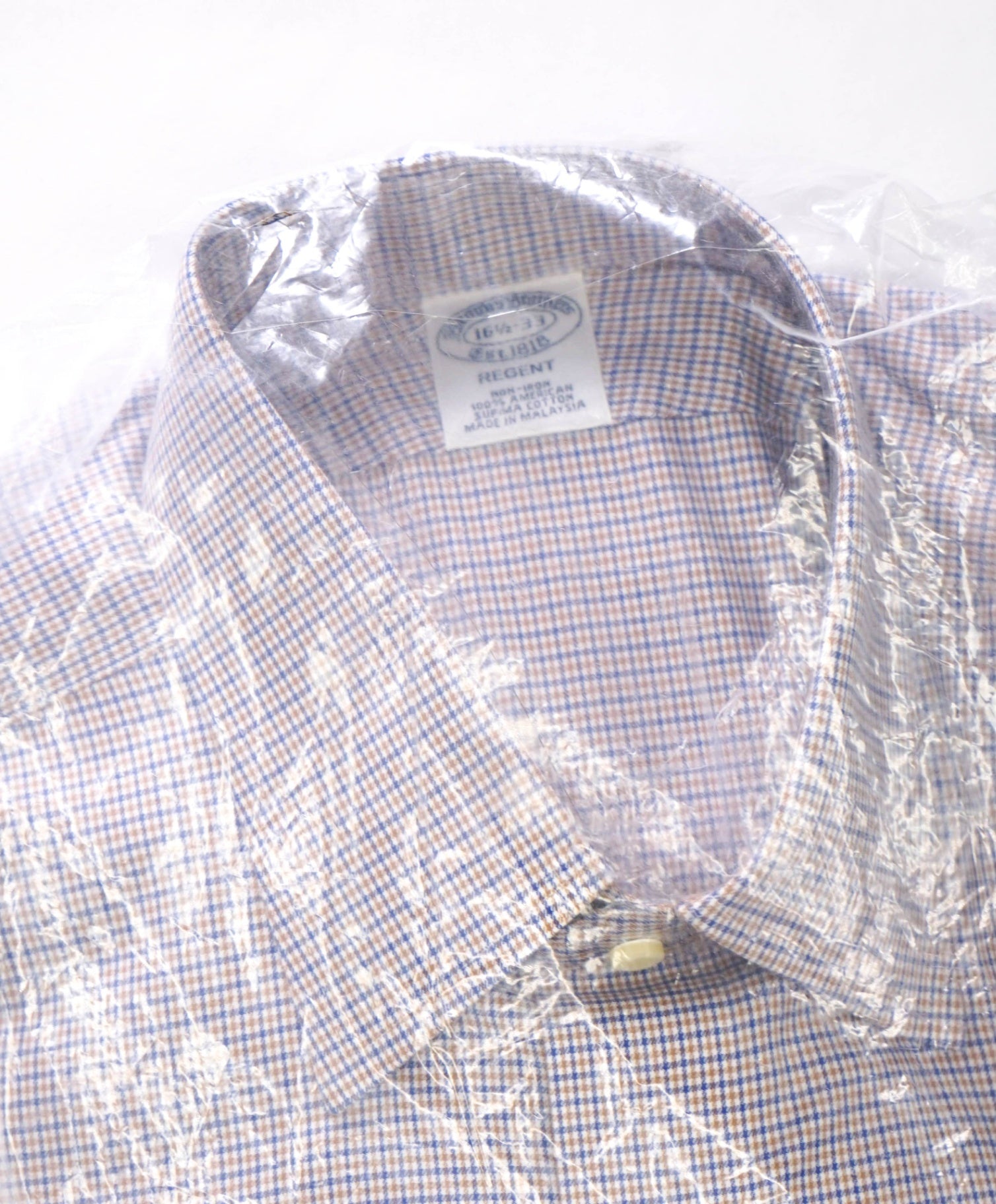$128 BROOKS BROTHERS - Blue/Brown Check PREMIUM NON-IRON REGENT Shirt - 16.5 - 33