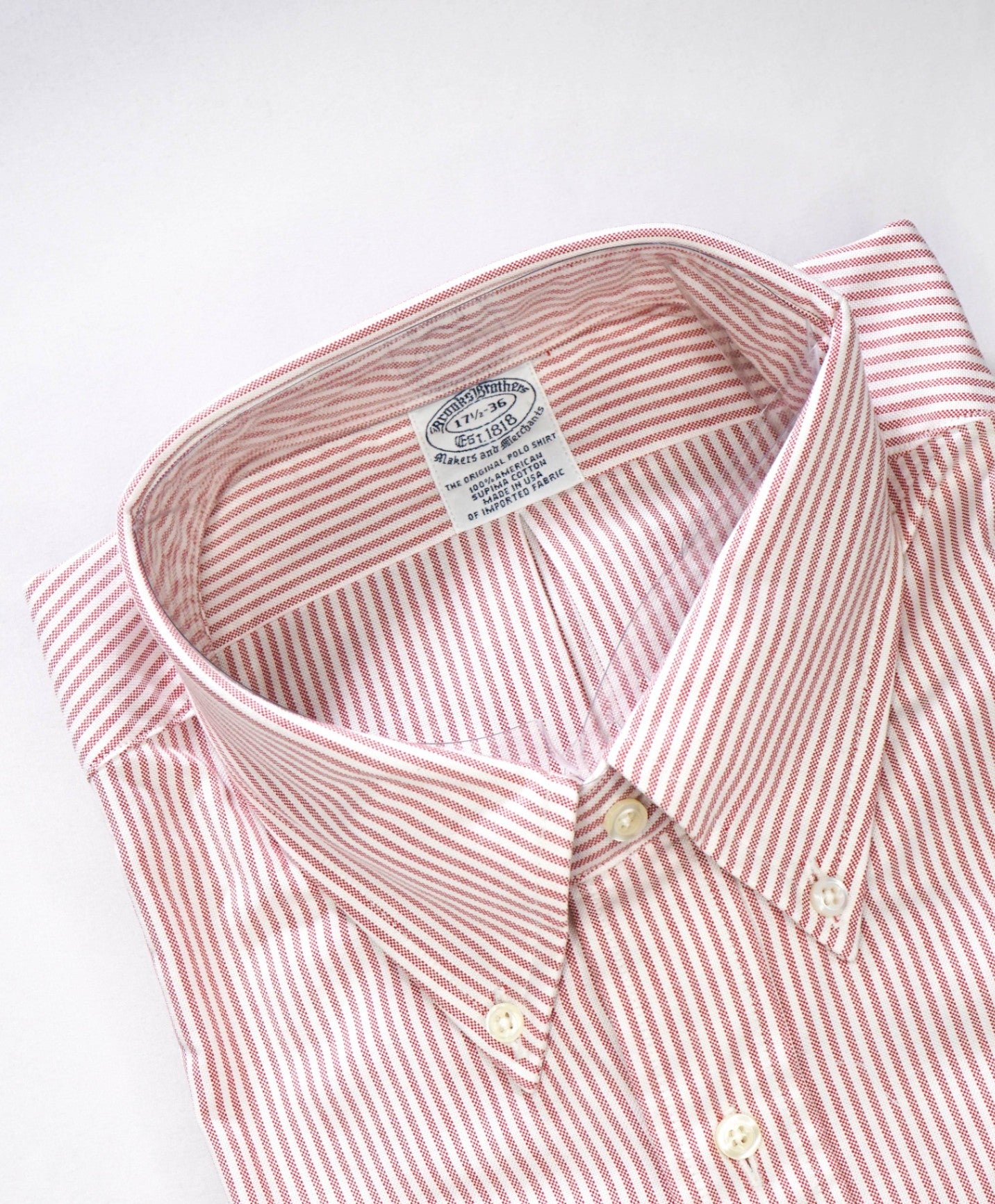 $198 BROOKS BROTHERS - Red Stripe MADE IN USA MAKERS AND MERCHANTS Shirt - 17.5 - 36