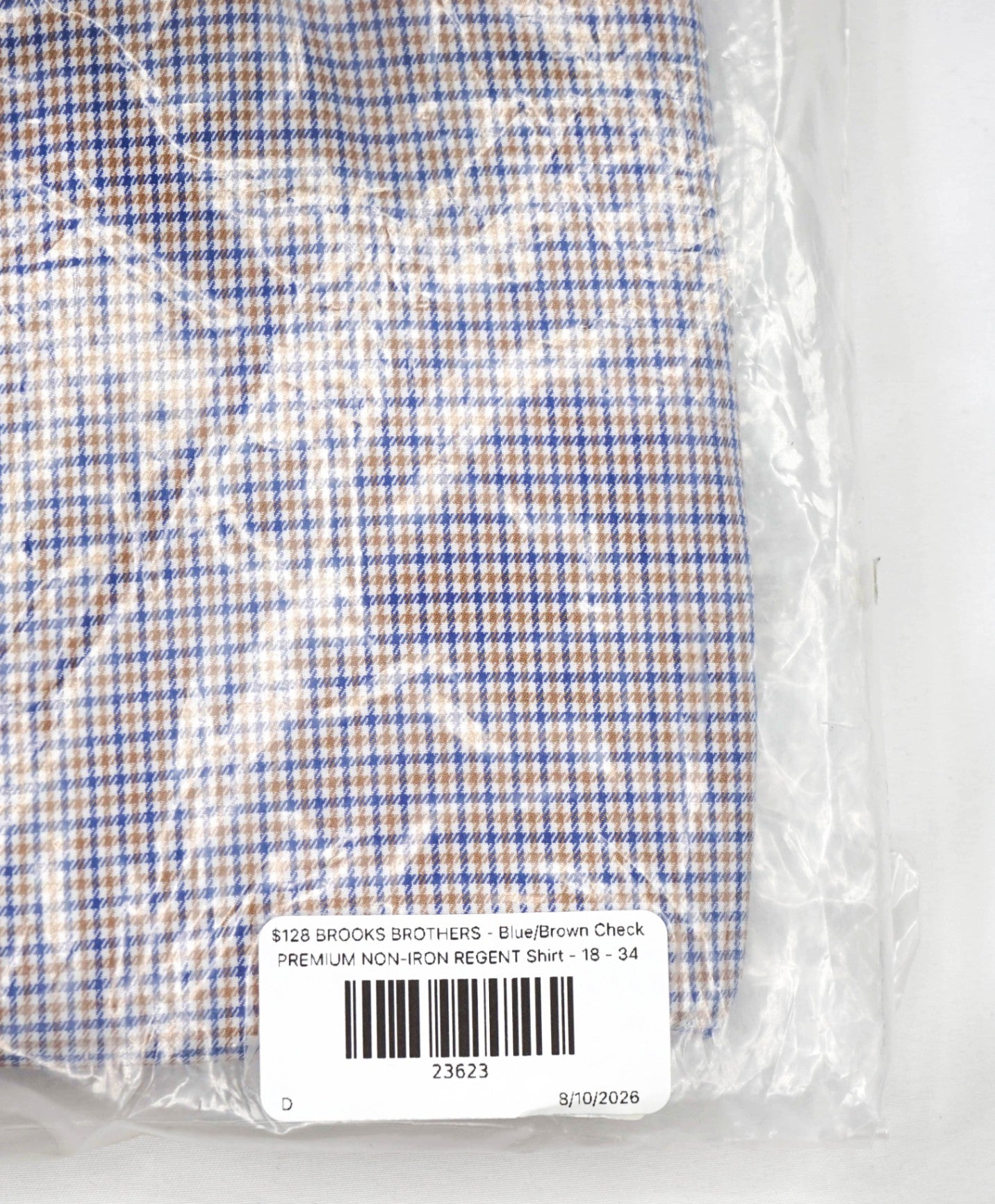 $128 BROOKS BROTHERS - Blue/Brown Check PREMIUM NON-IRON REGENT Shirt - 18 - 34