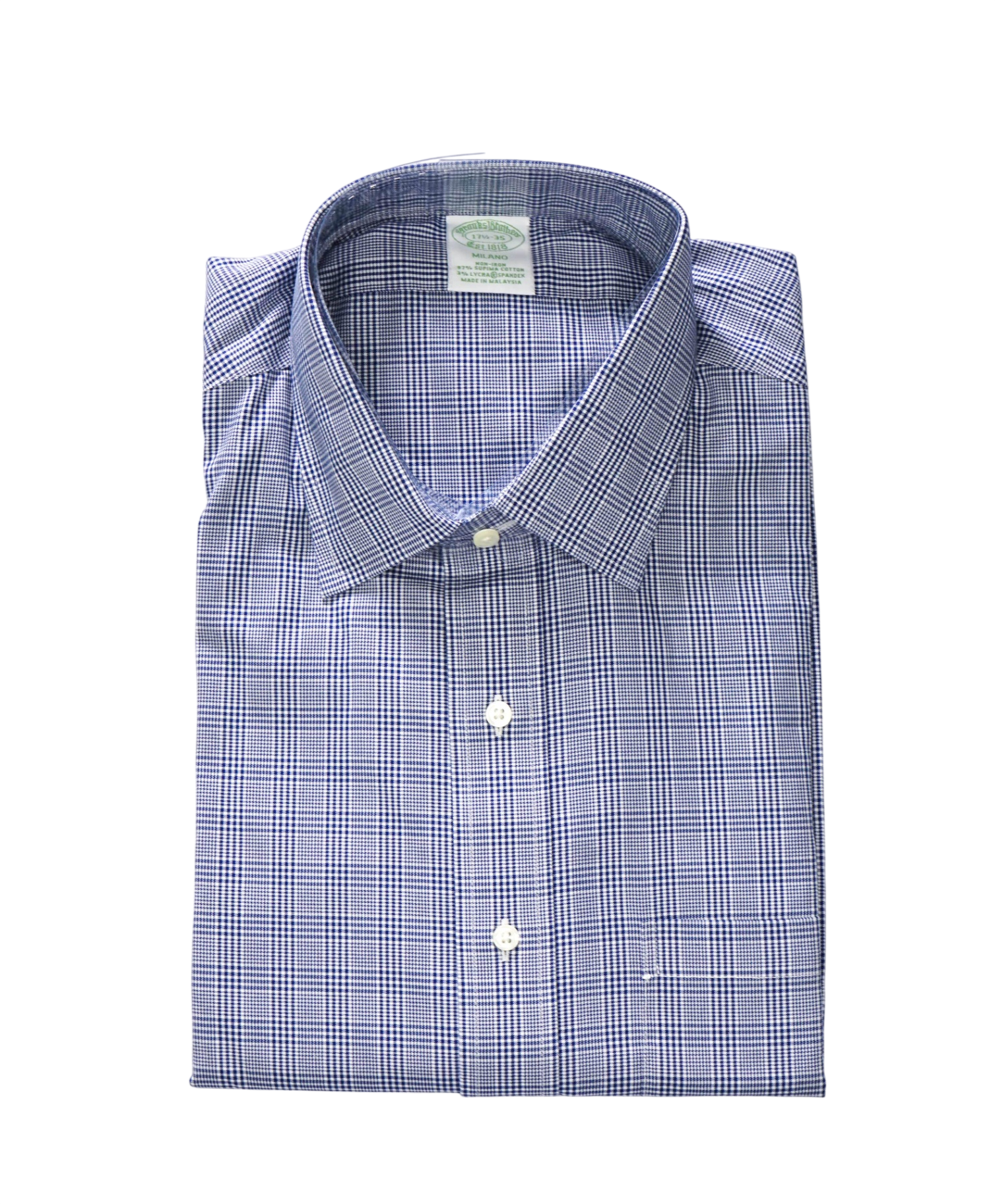 $128 BROOKS BROTHERS - Blue Plaid NON-IRON MILANO Shirt - 17.5 - 35