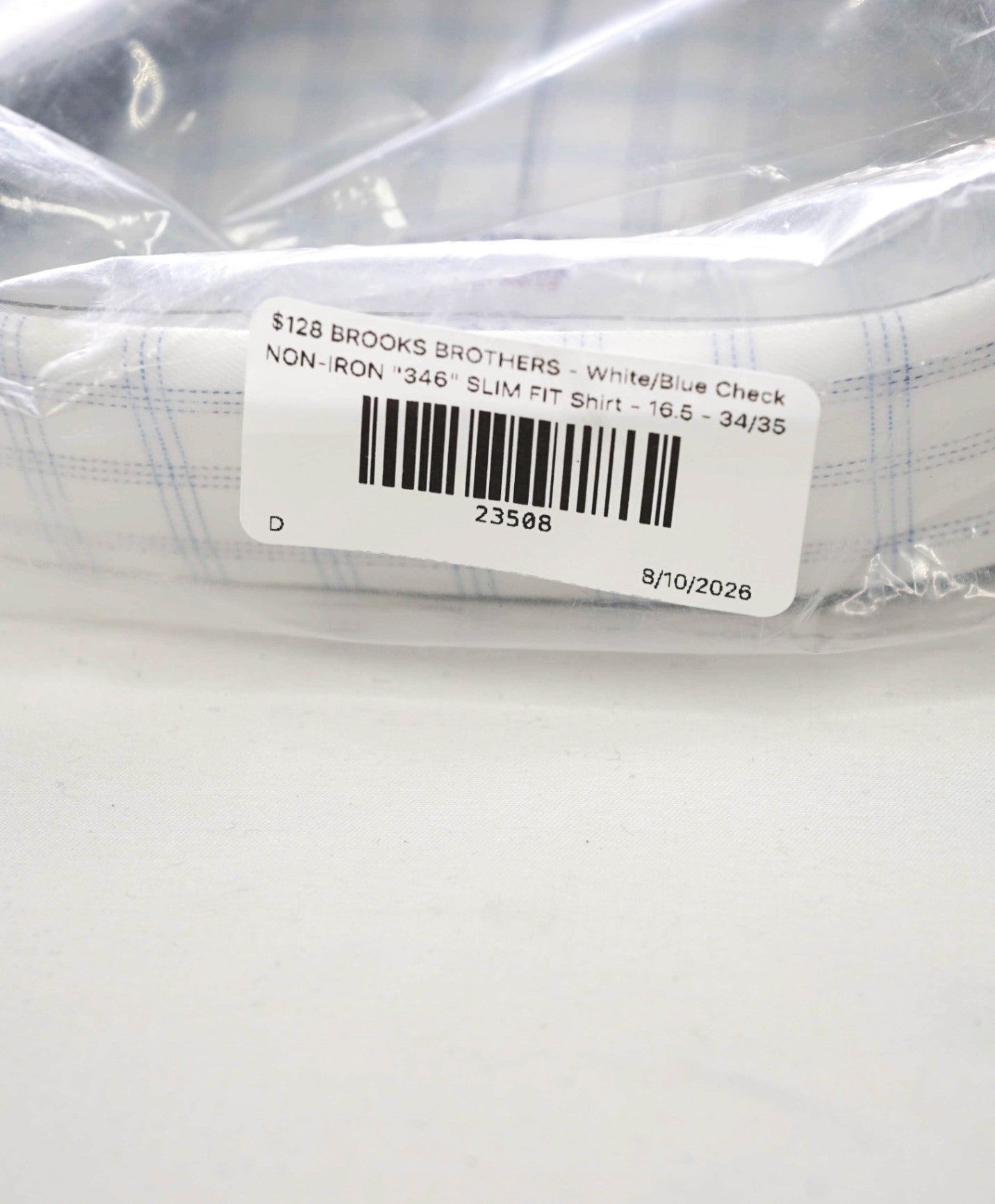 $128 BROOKS BROTHERS - White/Blue Check NON-IRON "346" SLIM FIT Shirt - 16.5 - 34/35