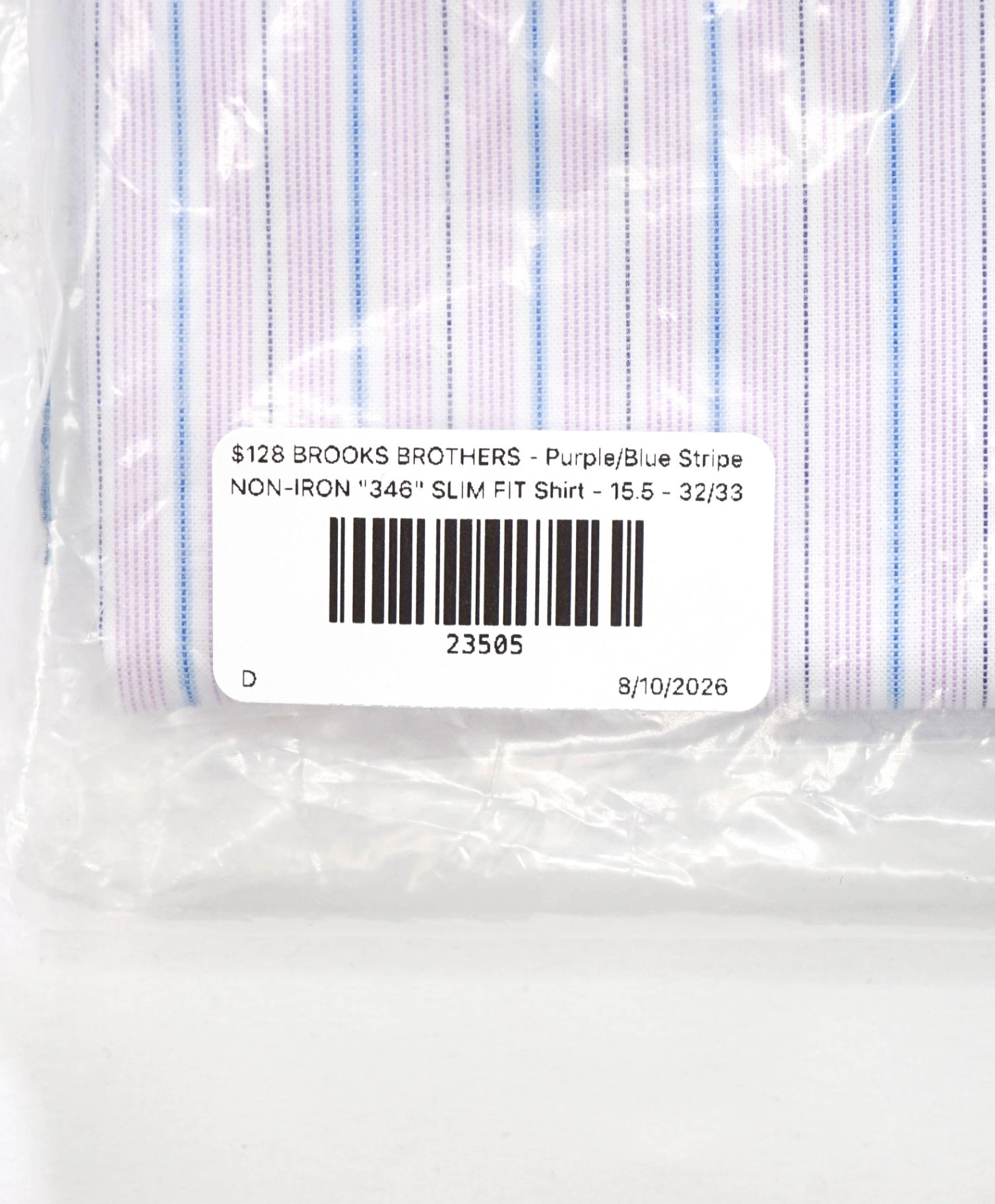 $128 BROOKS BROTHERS - Purple/Blue Stripe NON-IRON "346" SLIM FIT Shirt - 15.5 - 32/33