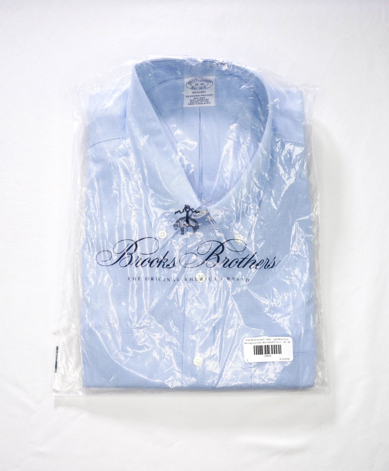 $128 BROOKS BROTHERS - Light Blue Micro Herringbone NON-IRON REGENT Shirt - 18 - 36