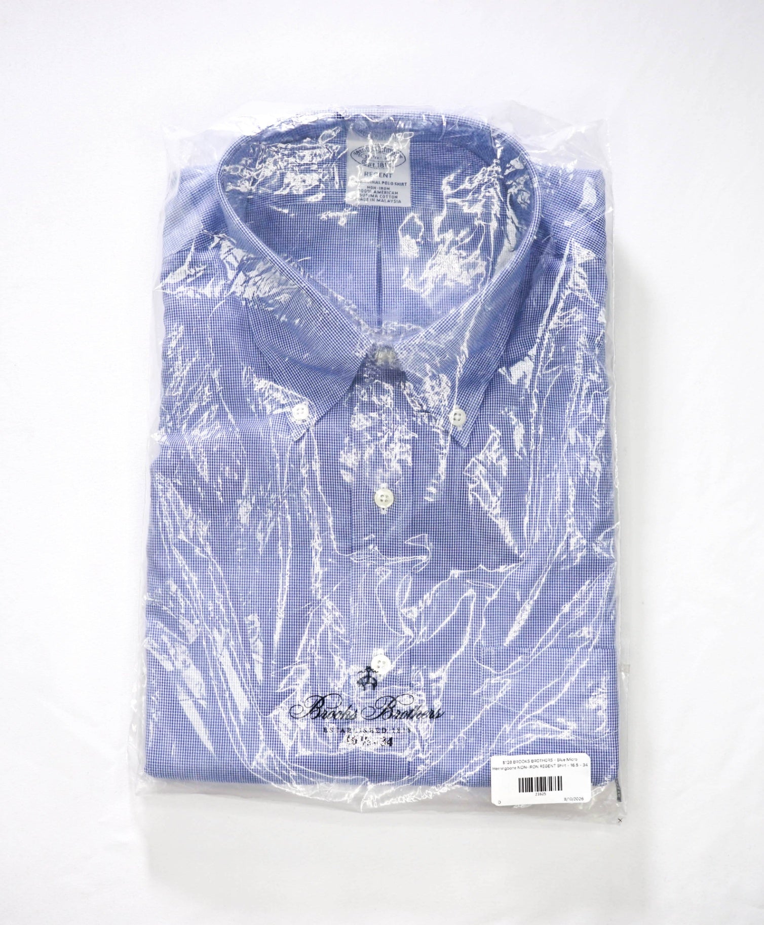 $128 BROOKS BROTHERS - Blue Micro Herringbone NON-IRON REGENT Shirt - 16.5 - 34