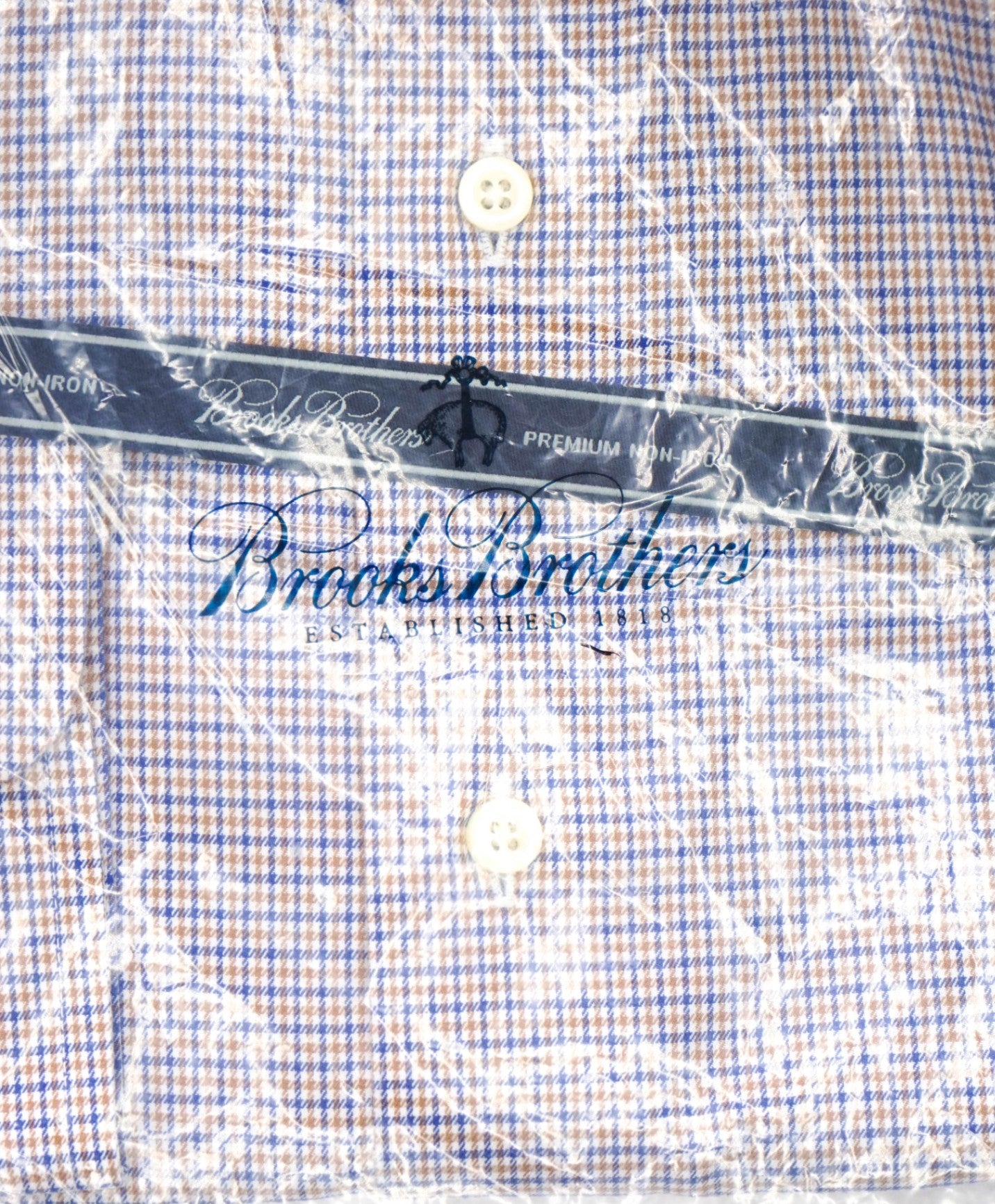 $128 BROOKS BROTHERS - Blue/Brown Check PREMIUM NON-IRON REGENT Shirt - 16.5 - 33
