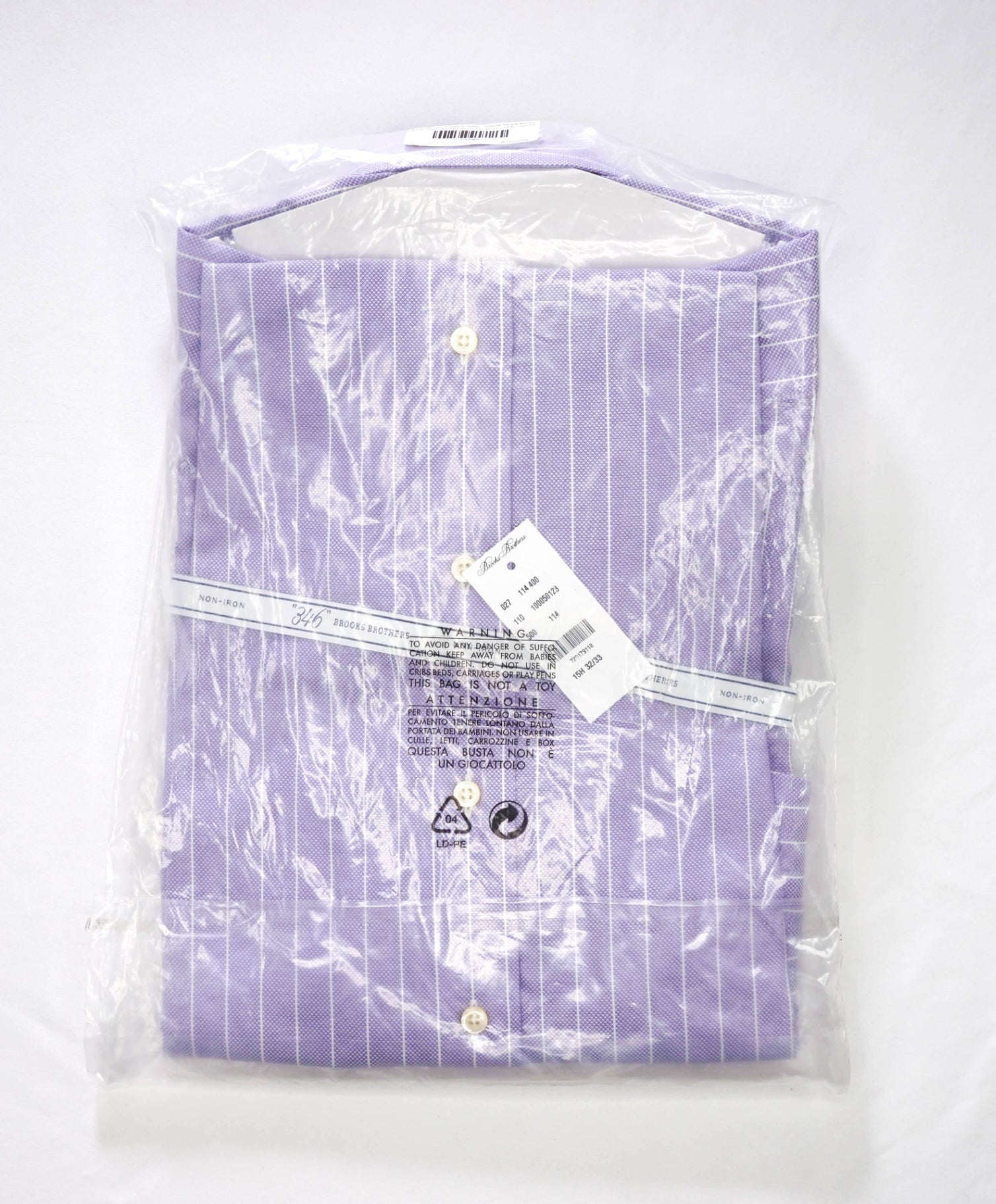 $128 BROOKS BROTHERS - Purple Stripe NON-IRON "346" EXTRA SLIM FIT Shirt - 15.5 - 32/33