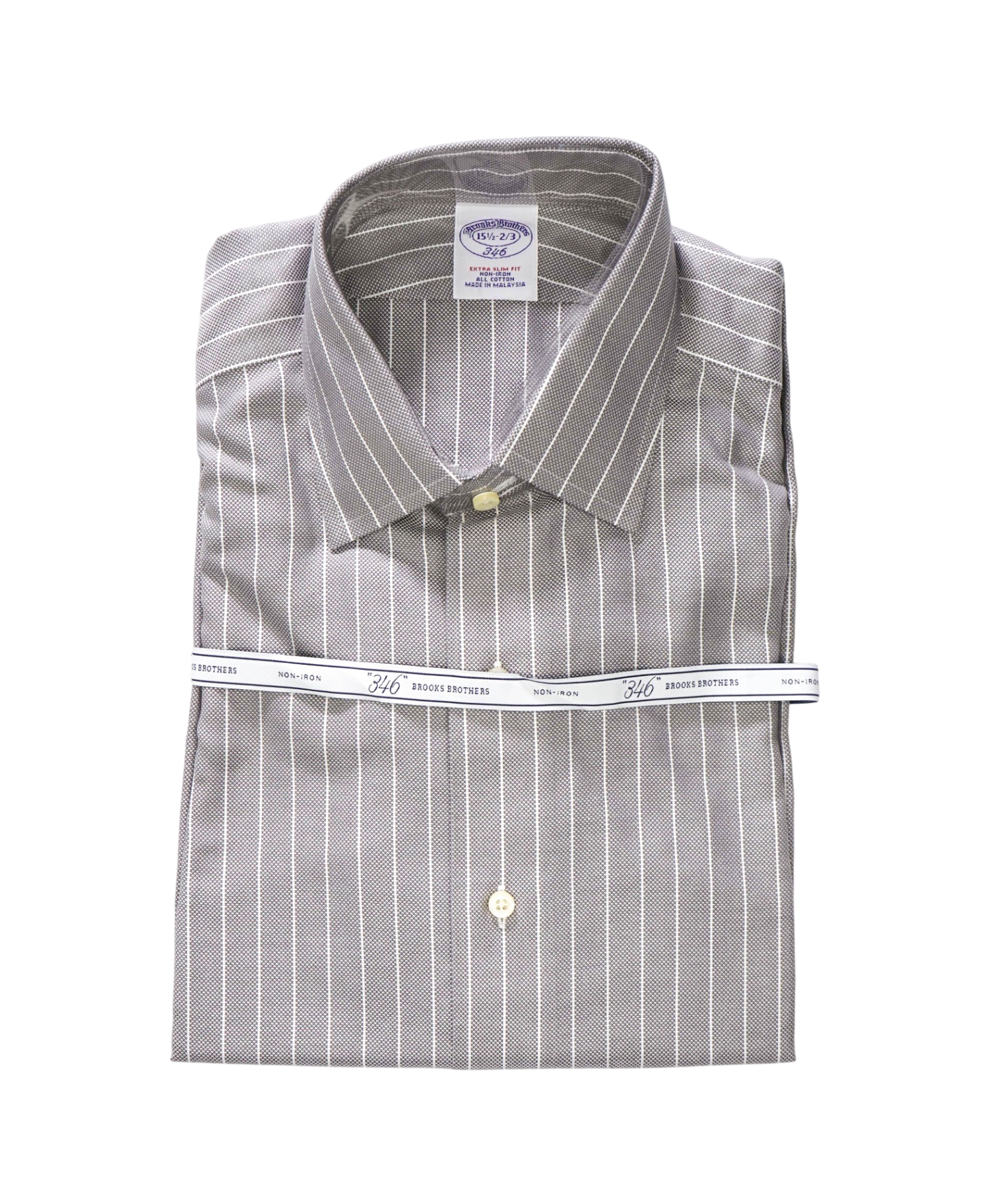 $128 BROOKS BROTHERS - Gray Stripe NON-IRON "346" EXTRA SLIM FIT Shirt - 15.5 - 32/33