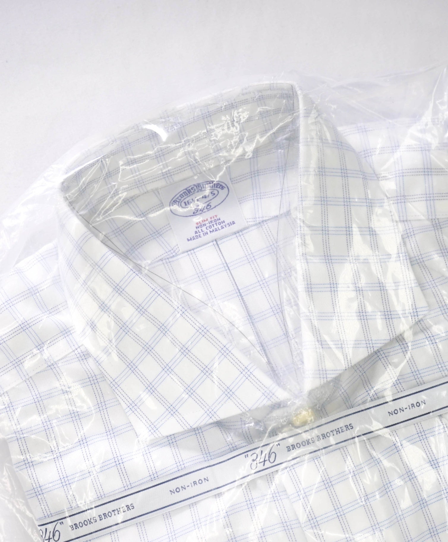 $128 BROOKS BROTHERS - White/Blue Check NON-IRON "346" SLIM FIT Shirt - 16.5 - 34/35