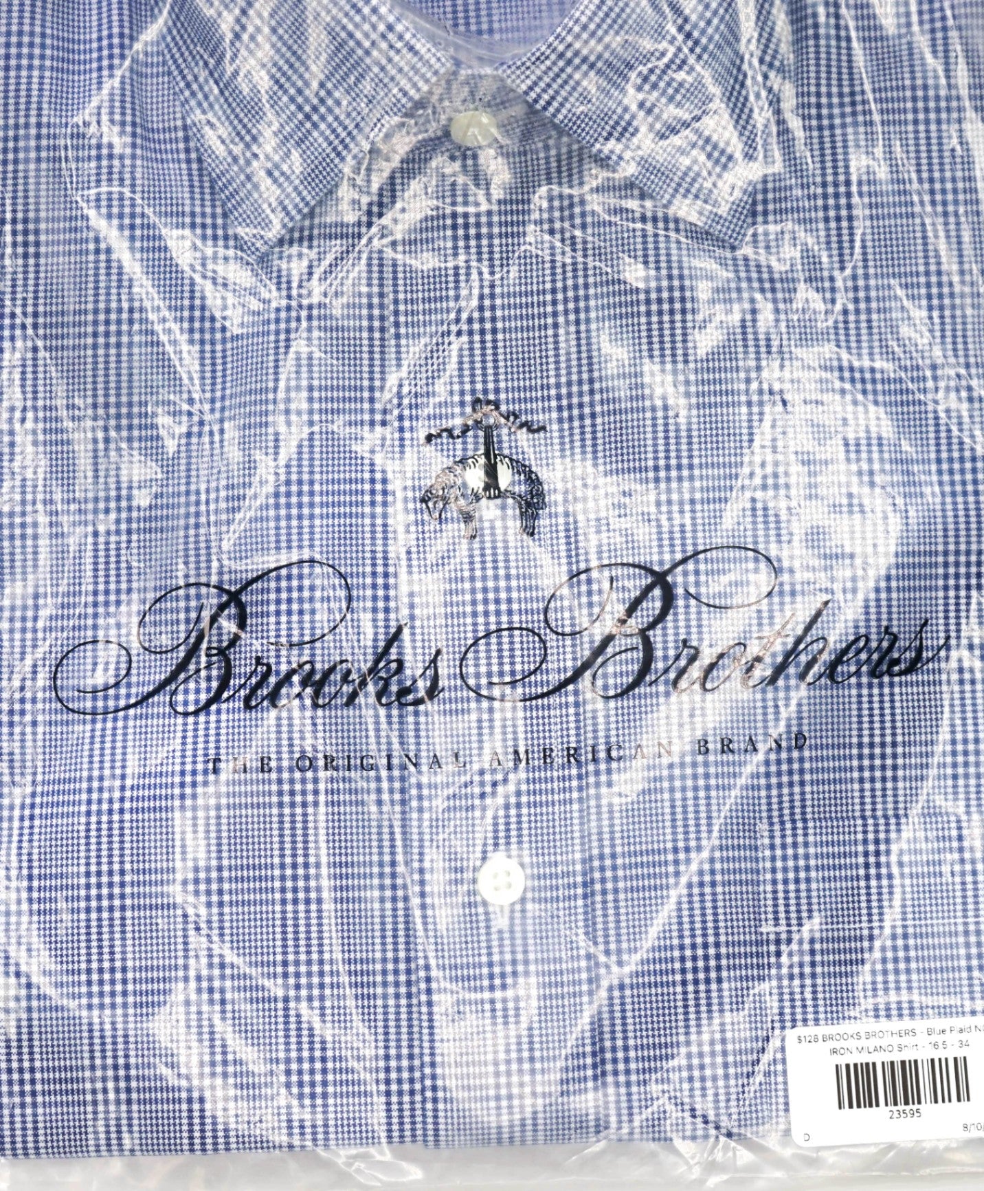 $128 BROOKS BROTHERS - Blue Plaid NON-IRON MILANO Shirt - 16.5 - 34