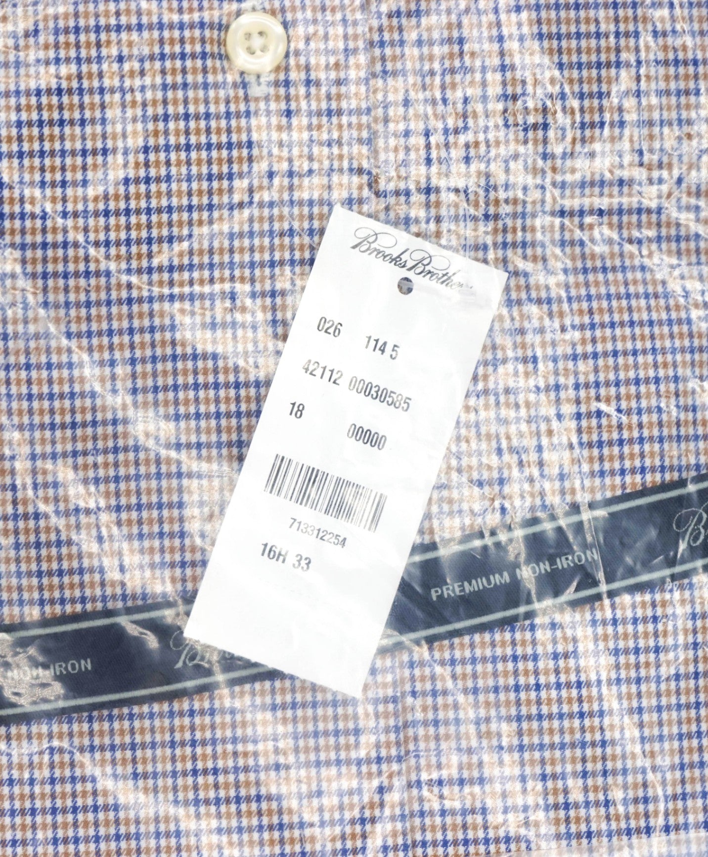 $128 BROOKS BROTHERS - Blue/Brown Check PREMIUM NON-IRON REGENT Shirt - 16.5 - 33