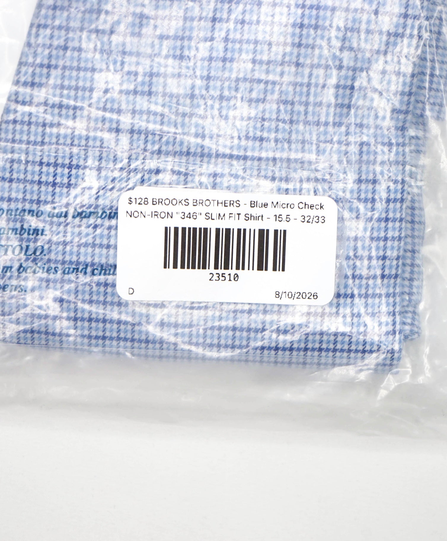 $128 BROOKS BROTHERS - Blue Micro Check NON-IRON "346" SLIM FIT Shirt - 15.5 - 32/33