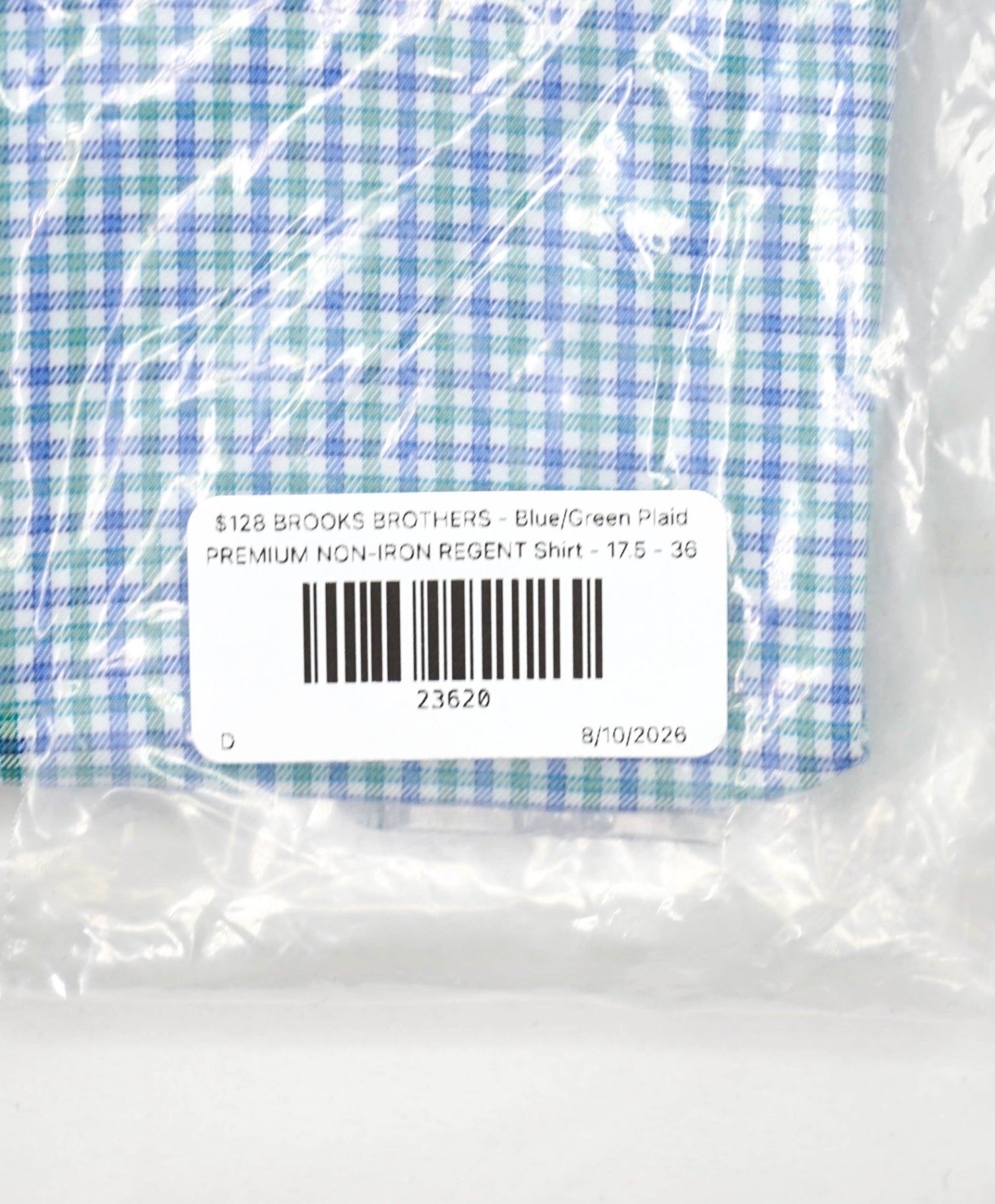 $128 BROOKS BROTHERS - Blue/Green Plaid PREMIUM NON-IRON REGENT Shirt - 17.5 - 36
