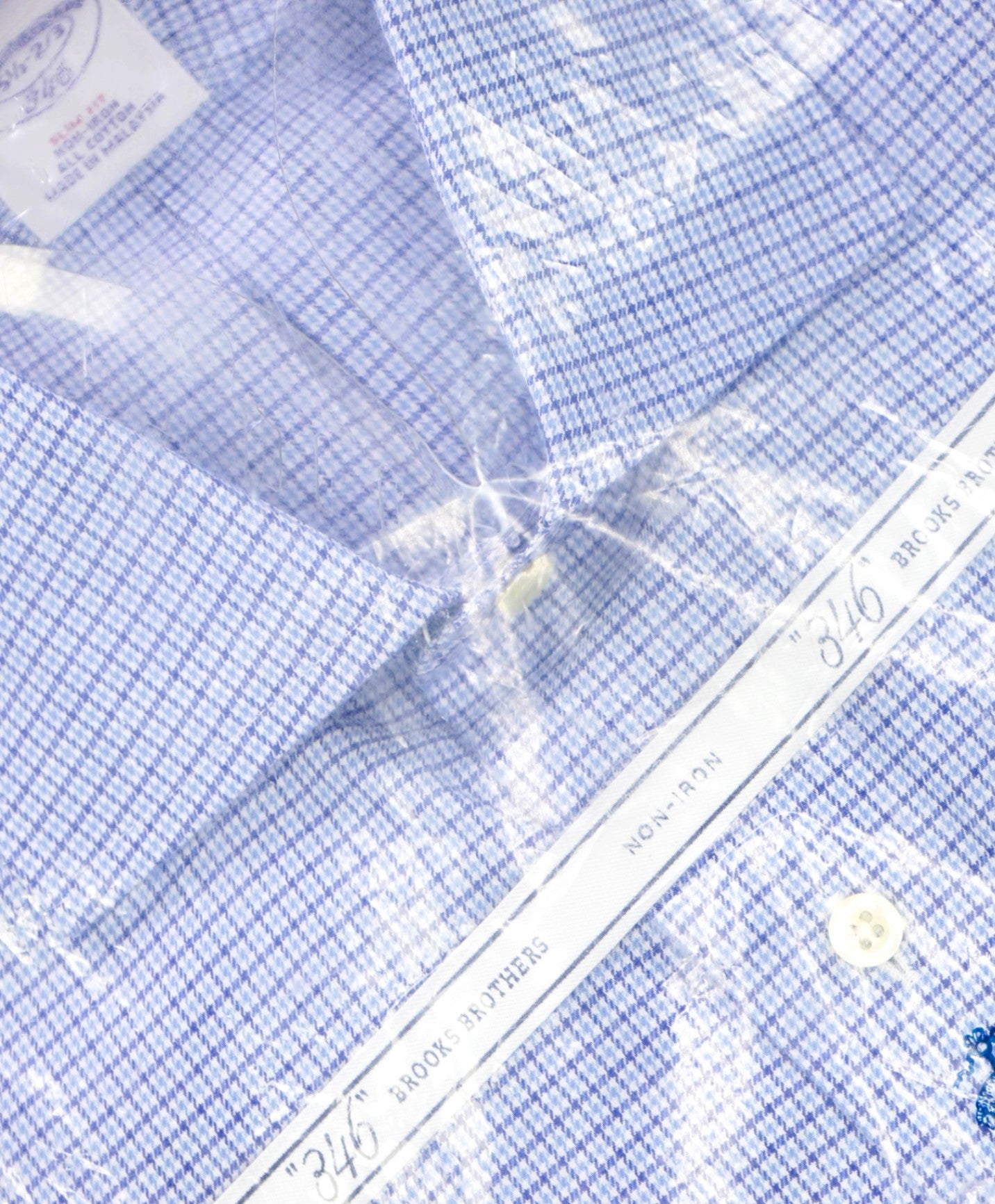 $128 BROOKS BROTHERS - Blue Micro Check NON-IRON "346" SLIM FIT Shirt - 15.5 - 32/33