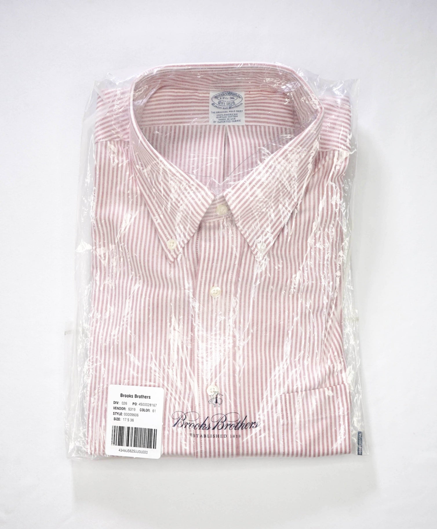 $198 BROOKS BROTHERS - Red Stripe MADE IN USA MAKERS AND MERCHANTS Shirt - 17.5 - 36