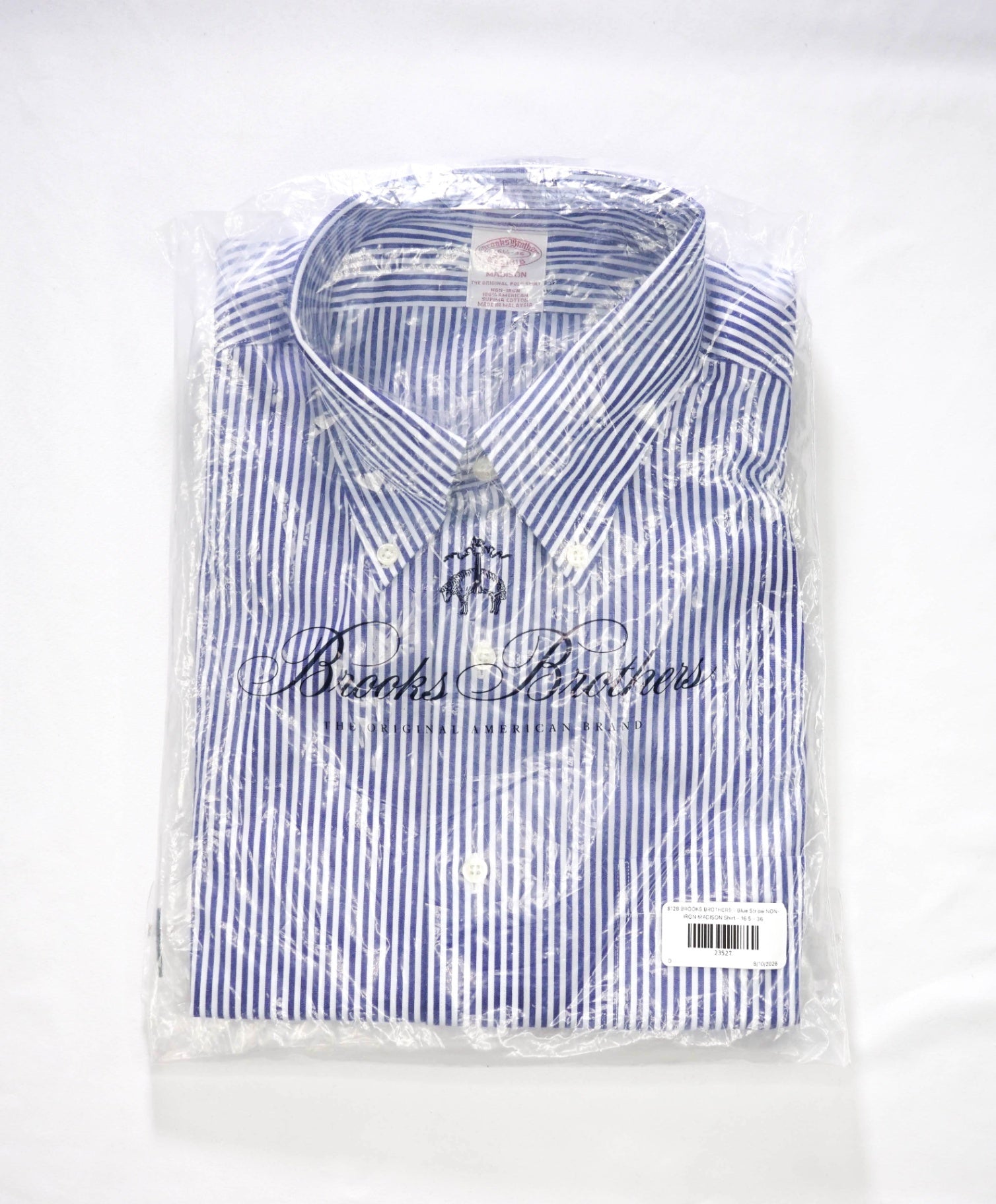 $128 BROOKS BROTHERS - Blue Stripe NON-IRON MADISON Shirt - 16.5 - 36
