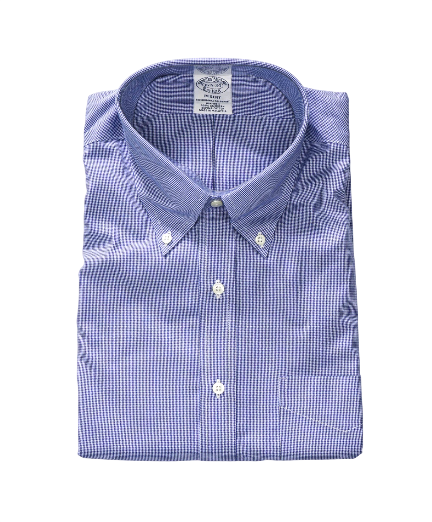 $128 BROOKS BROTHERS - Blue Micro Herringbone NON-IRON REGENT Shirt - 16.5 - 34