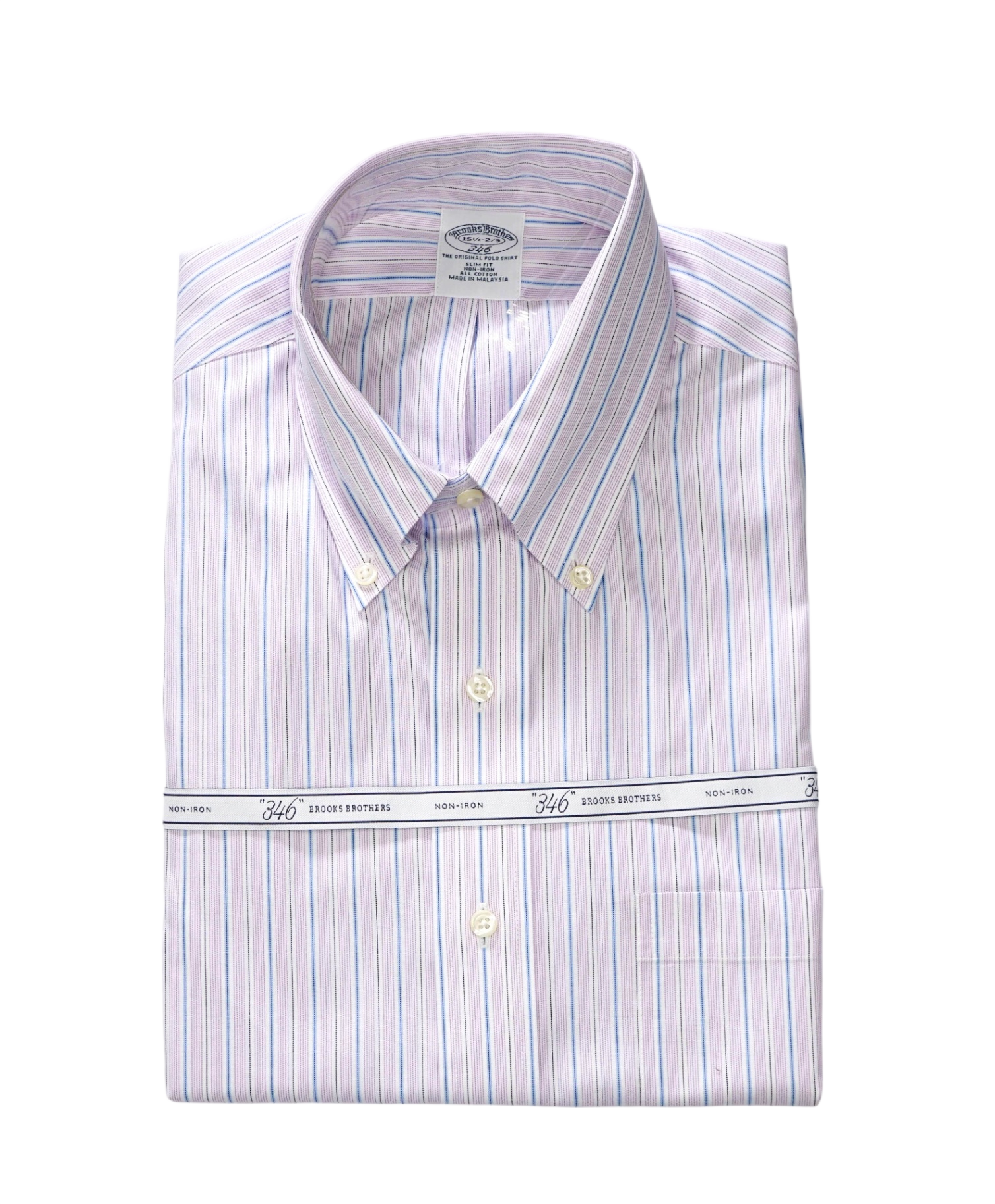$128 BROOKS BROTHERS - Purple/Blue Stripe NON-IRON "346" SLIM FIT Shirt - 15.5 - 32/33