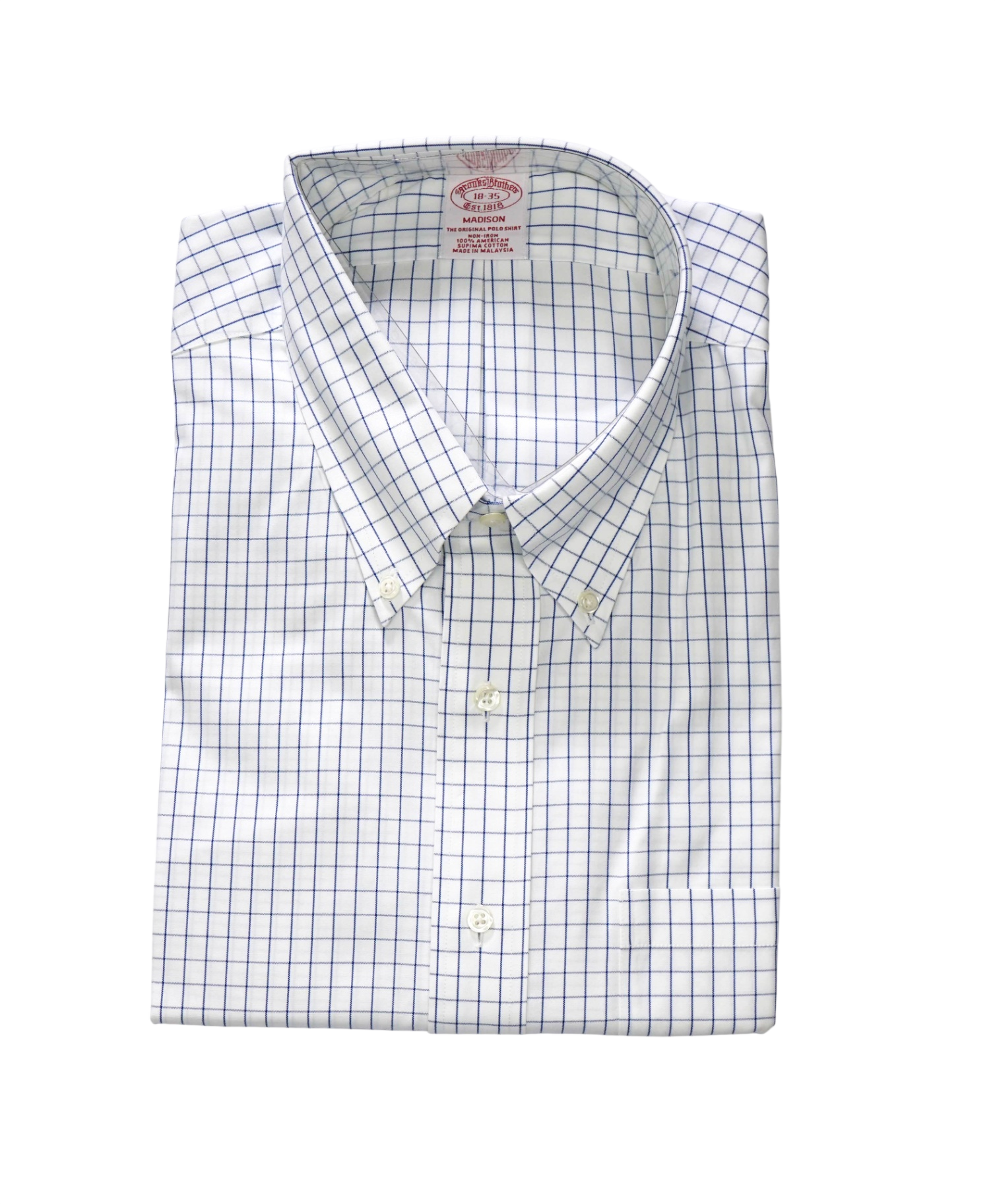 $128 BROOKS BROTHERS - Blue Check NON-IRON MADISON Shirt - 18 - 35