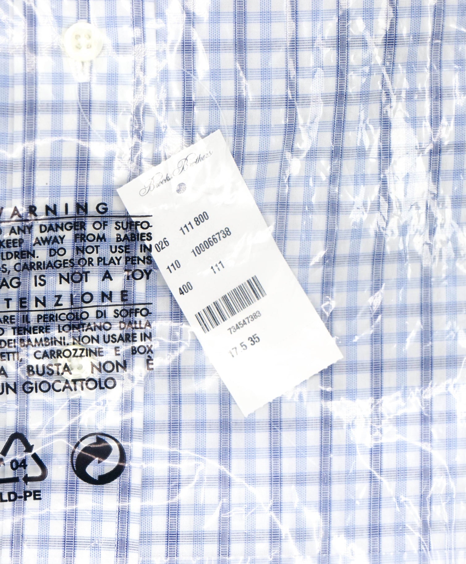 $128 BROOKS BROTHERS - Blue Plaid NON-IRON MILANO Shirt - 17.5 - 35