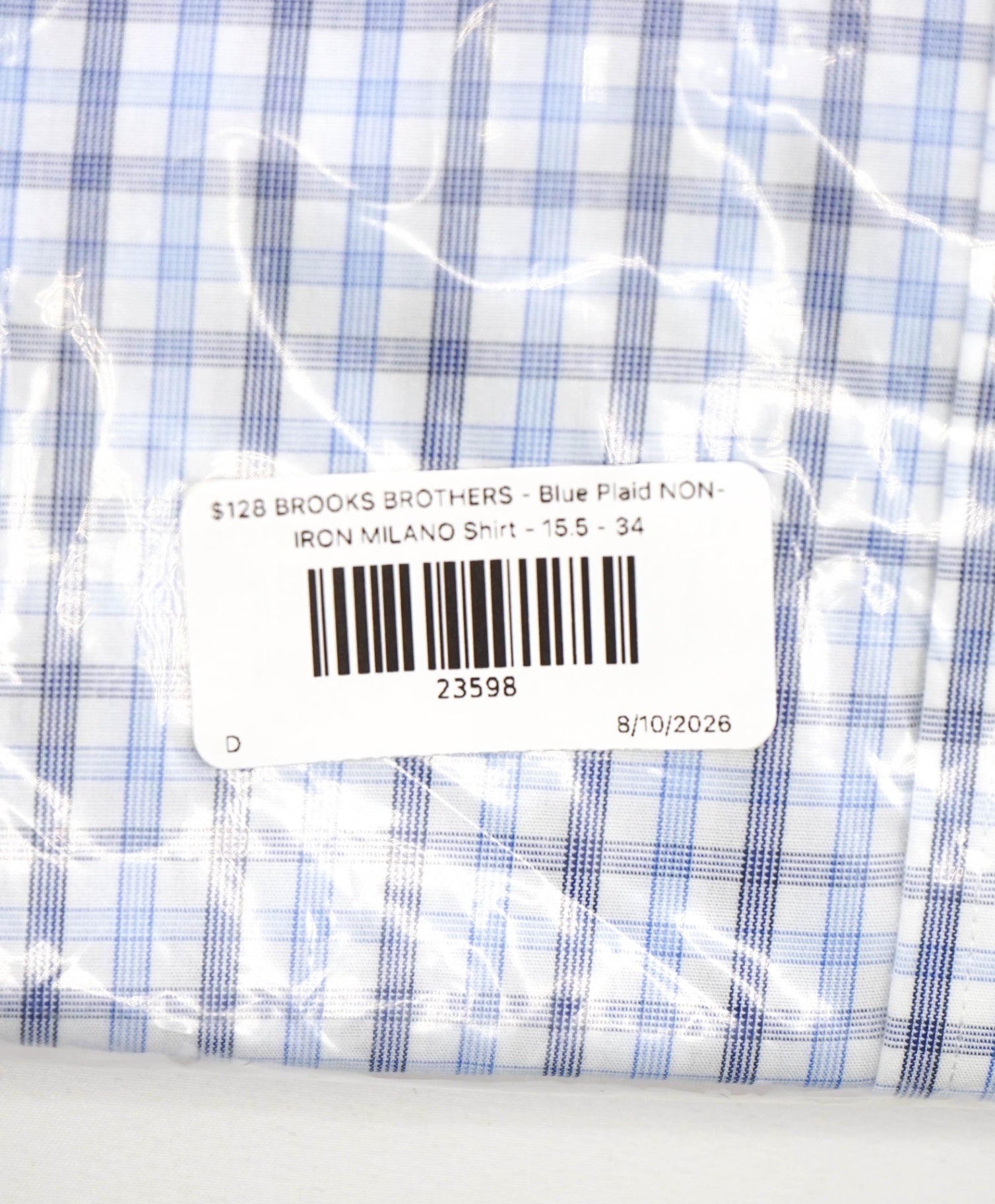$128 BROOKS BROTHERS - Blue Plaid NON-IRON MILANO Shirt - 15.5 - 34