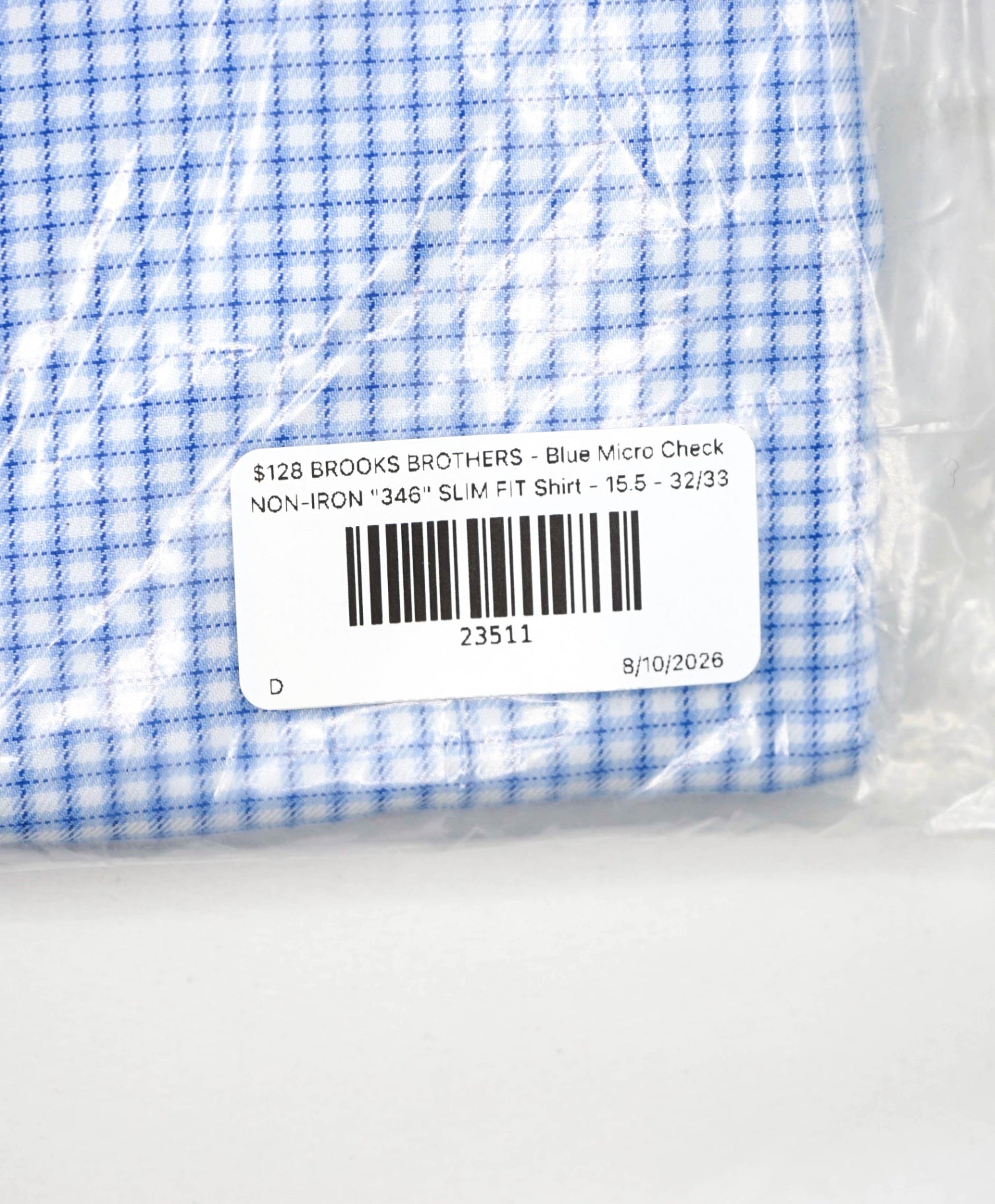 $128 BROOKS BROTHERS - Blue Micro Check NON-IRON "346" SLIM FIT Shirt - 15.5 - 32/33