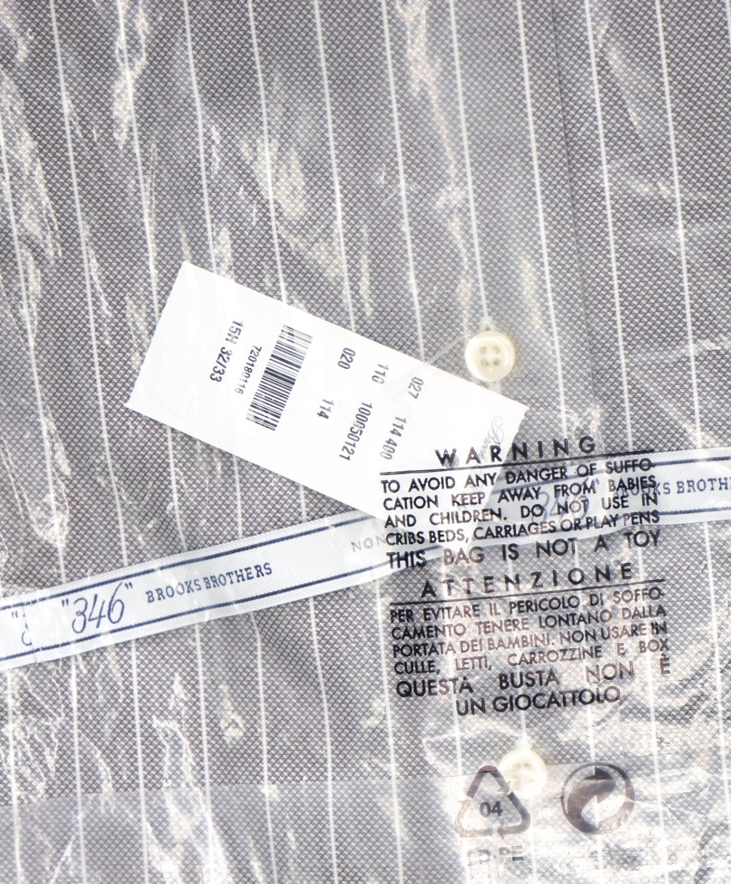 $128 BROOKS BROTHERS - Gray Stripe NON-IRON "346" EXTRA SLIM FIT Shirt - 15.5 - 32/33