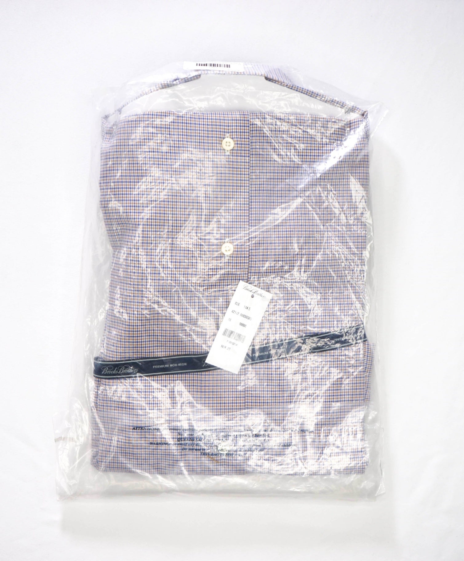 $128 BROOKS BROTHERS - Blue/Brown Check PREMIUM NON-IRON REGENT Shirt - 16.5 - 33