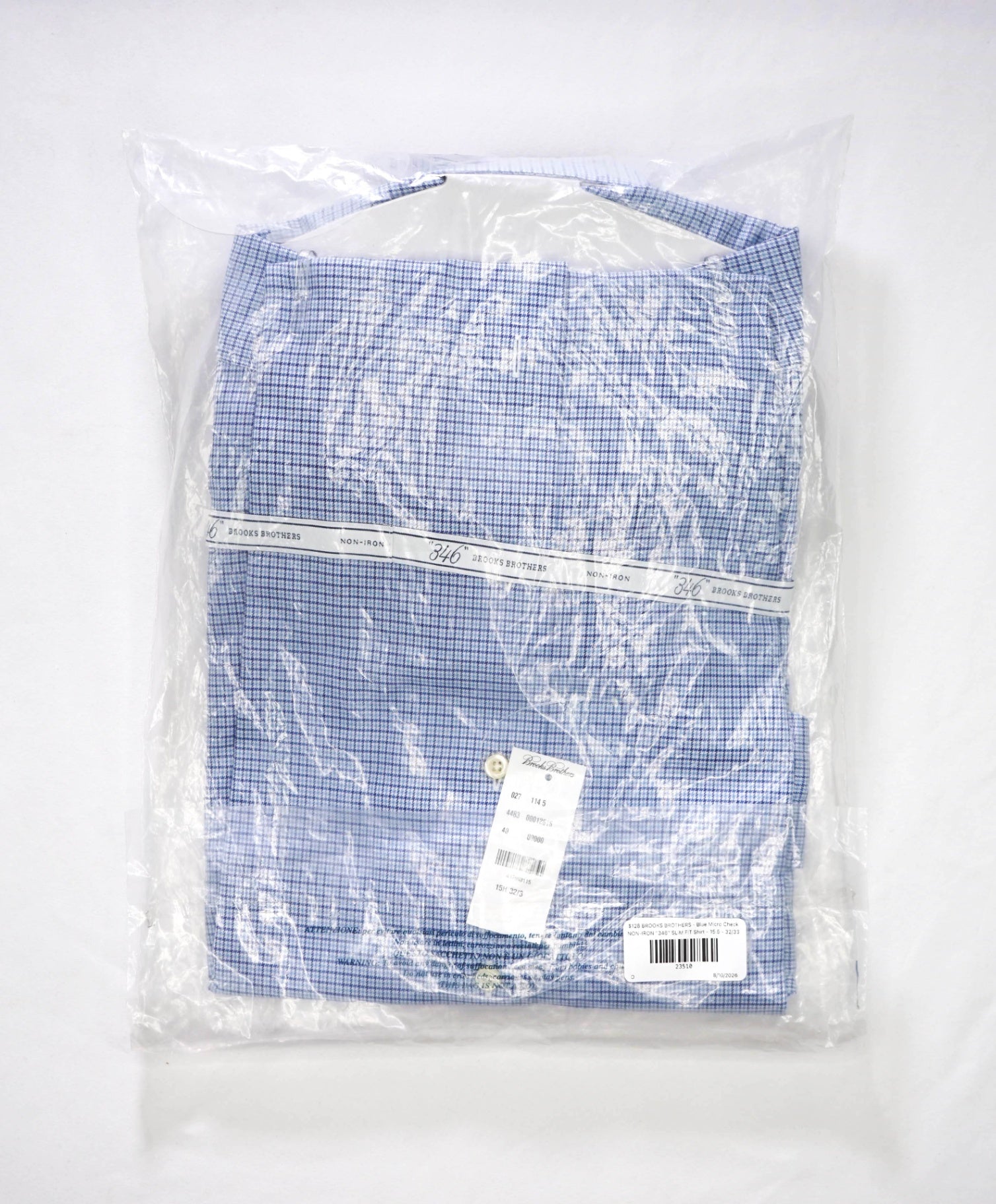 $128 BROOKS BROTHERS - Blue Micro Check NON-IRON "346" SLIM FIT Shirt - 15.5 - 32/33