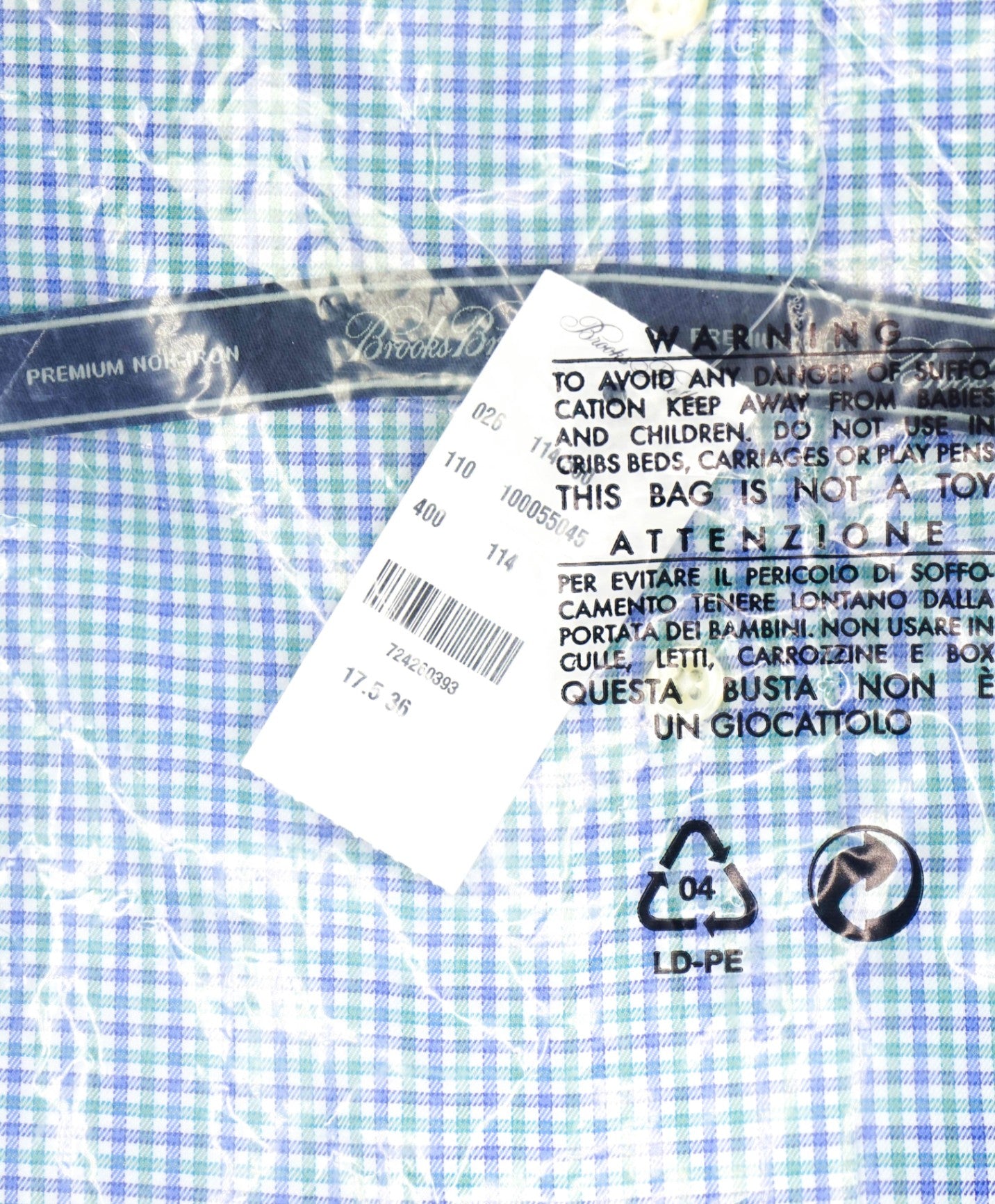 $128 BROOKS BROTHERS - Blue/Green Plaid PREMIUM NON-IRON REGENT Shirt - 17.5 - 36