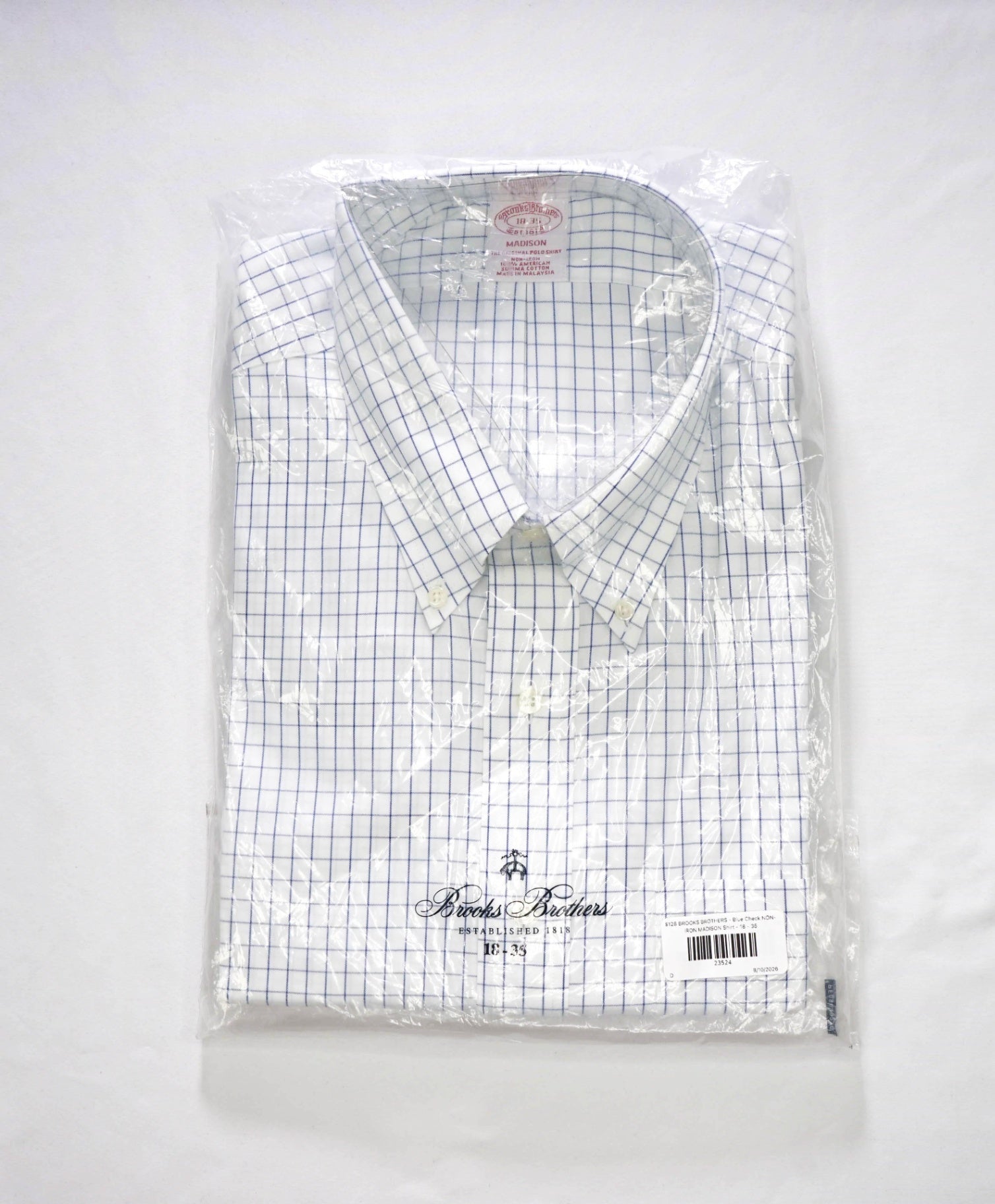 $128 BROOKS BROTHERS - Blue Check NON-IRON MADISON Shirt - 18 - 35
