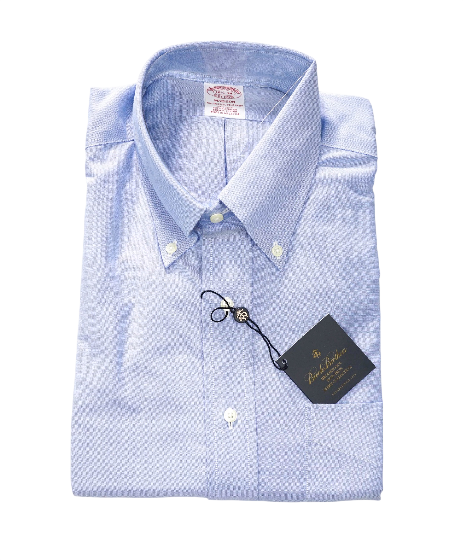 $128 BROOKS BROTHERS - Blue NON-IRON MADISON Shirt - 16.5 - 34