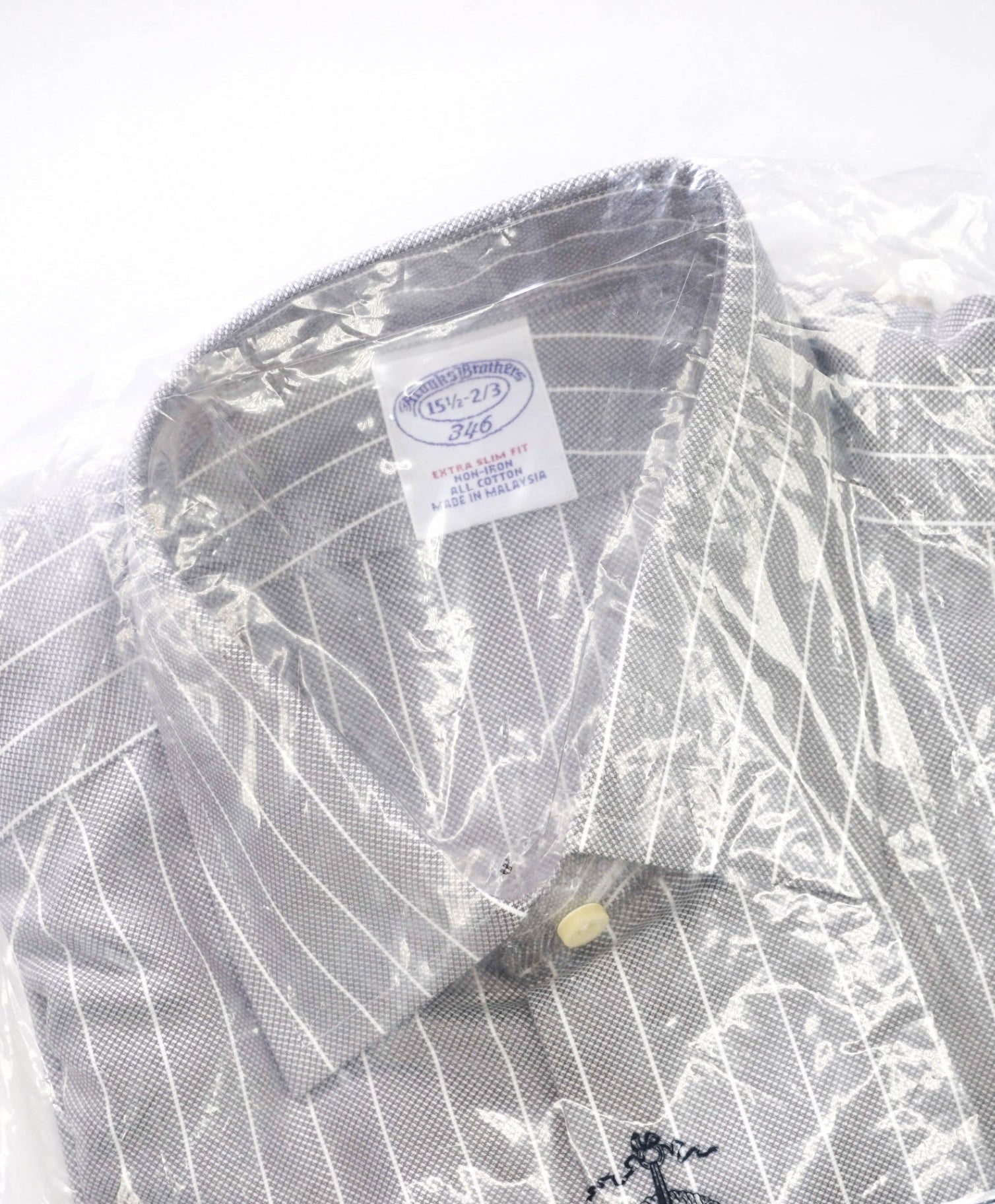 $128 BROOKS BROTHERS - Gray Stripe NON-IRON "346" EXTRA SLIM FIT Shirt - 15.5 - 32/33