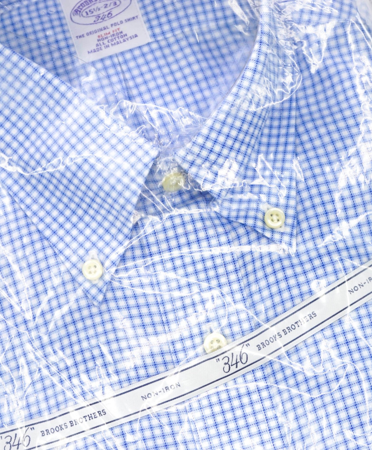 $128 BROOKS BROTHERS - Blue Micro Check NON-IRON "346" SLIM FIT Shirt - 15.5 - 32/33
