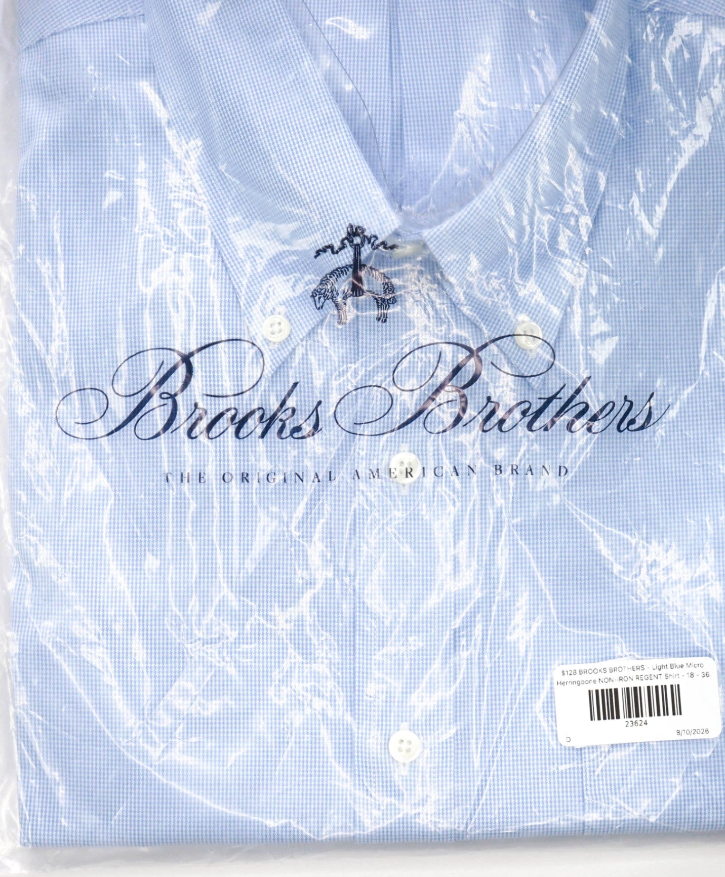 $128 BROOKS BROTHERS - Light Blue Micro Herringbone NON-IRON REGENT Shirt - 18 - 36