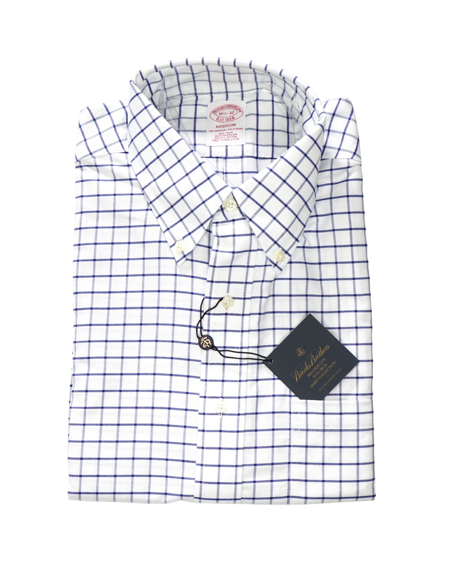 $128 BROOKS BROTHERS - Blue Check NON-IRON MADISON Shirt - 16.5 - 32