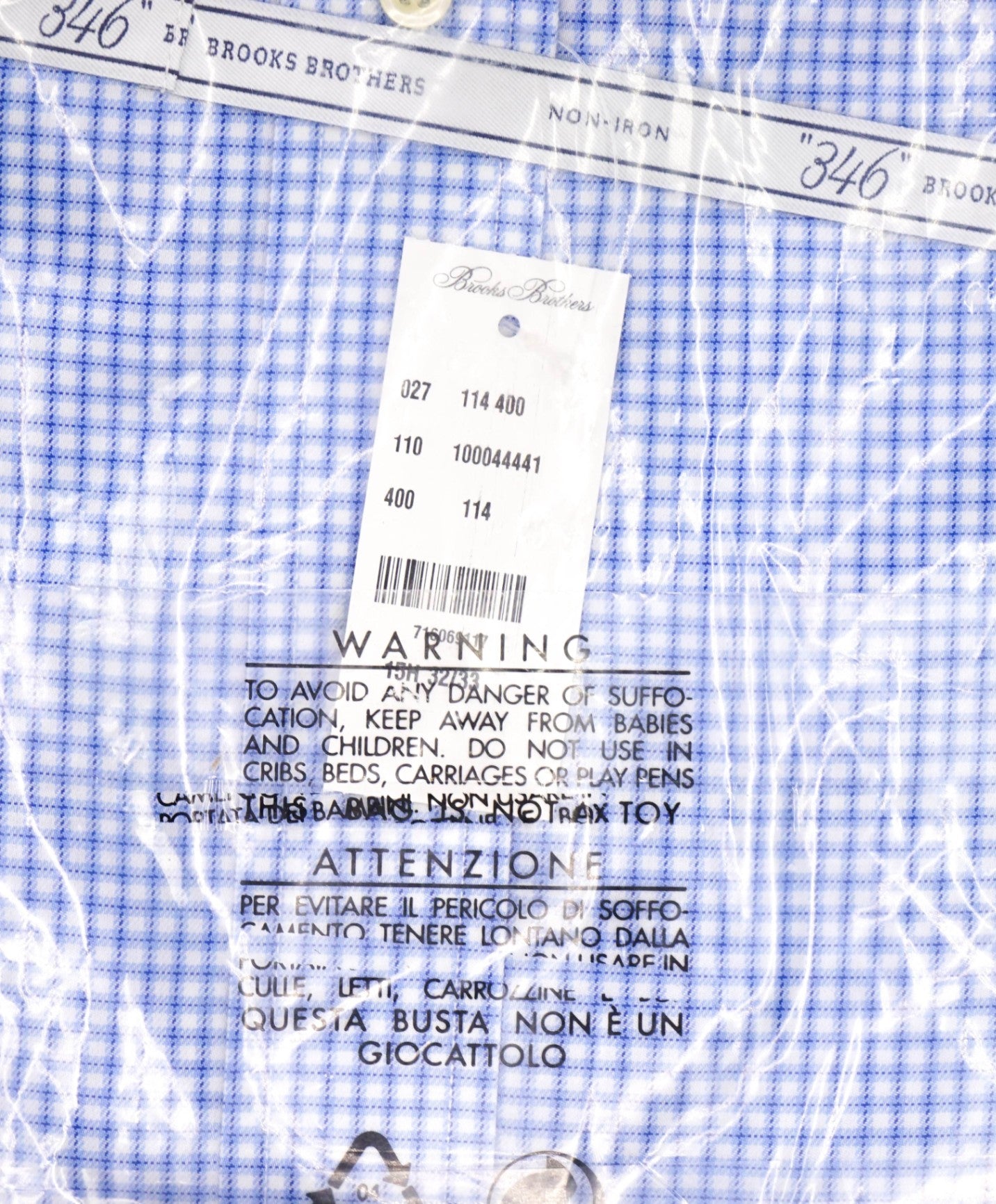 $128 BROOKS BROTHERS - Blue Micro Check NON-IRON "346" SLIM FIT Shirt - 15.5 - 32/33