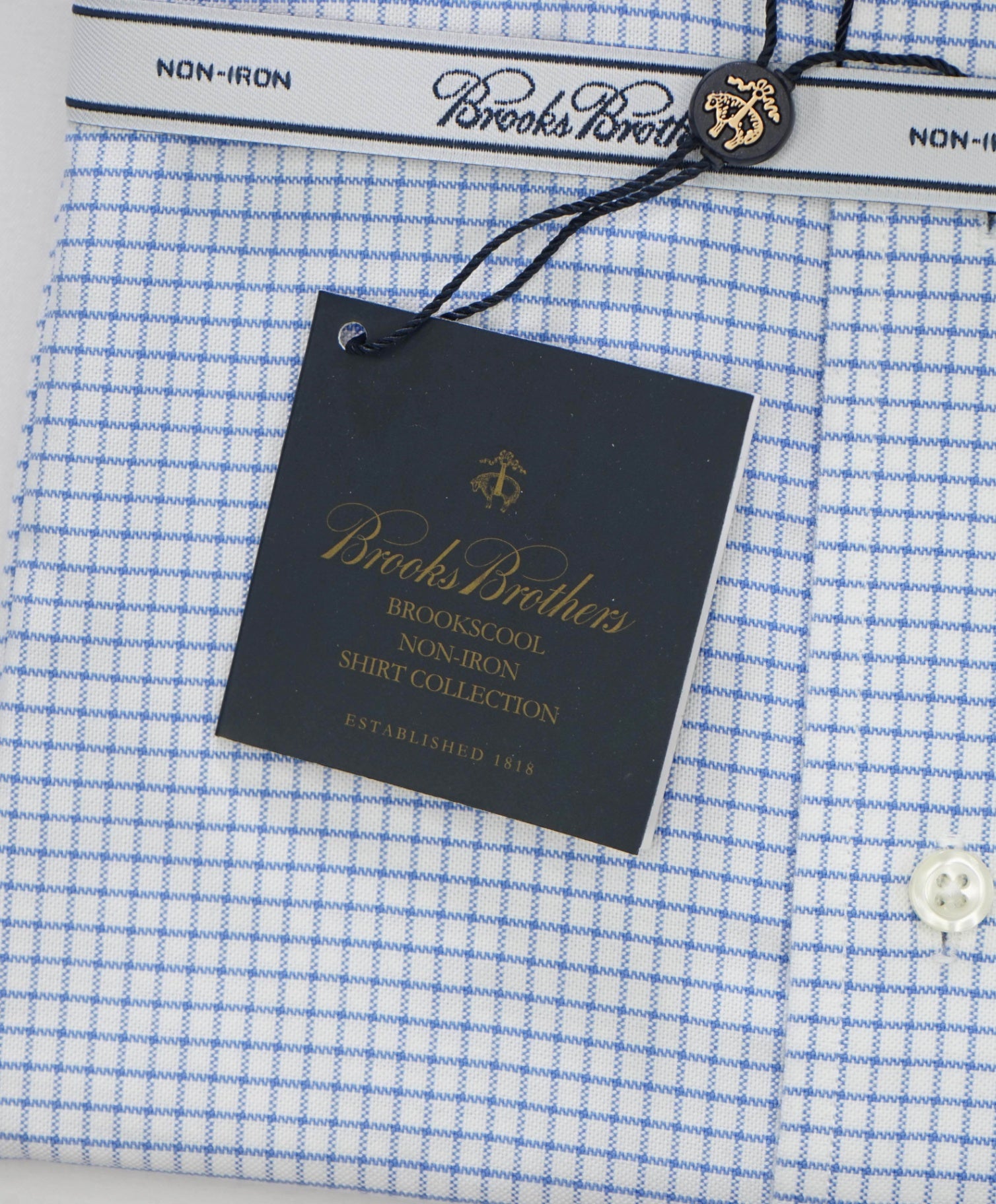 $128 BROOKS BROTHERS - Blue Plaid NON-IRON MILANO Shirt - 18 - 34