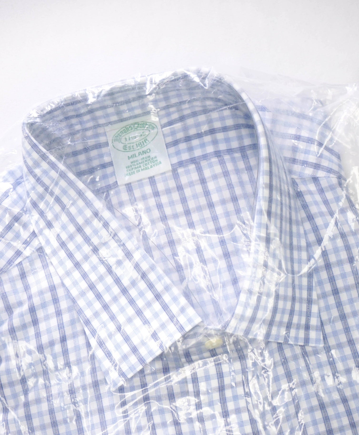 $128 BROOKS BROTHERS - Blue Plaid NON-IRON MILANO Shirt - 17.5 - 35