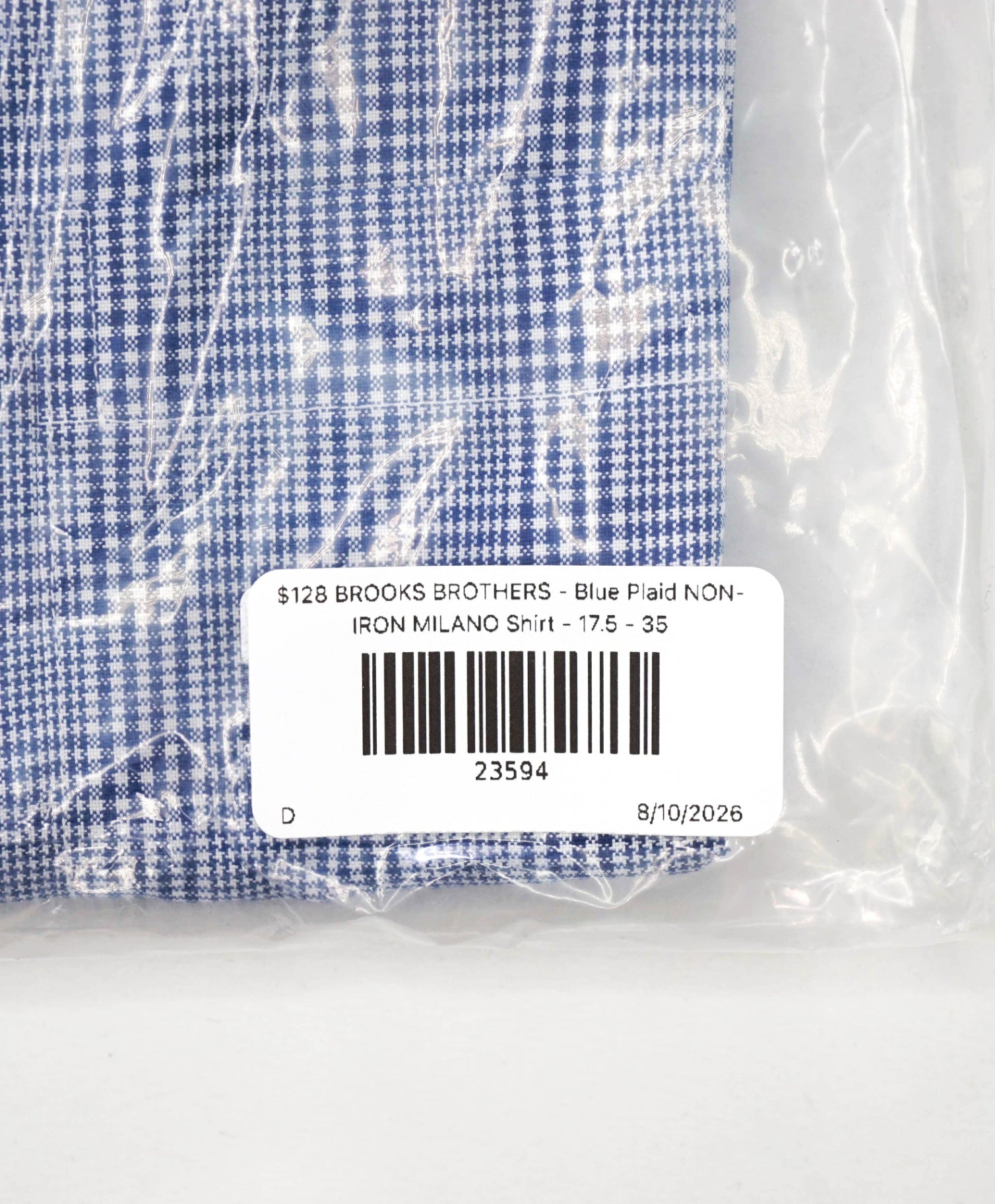 $128 BROOKS BROTHERS - Blue Plaid NON-IRON MILANO Shirt - 17.5 - 35