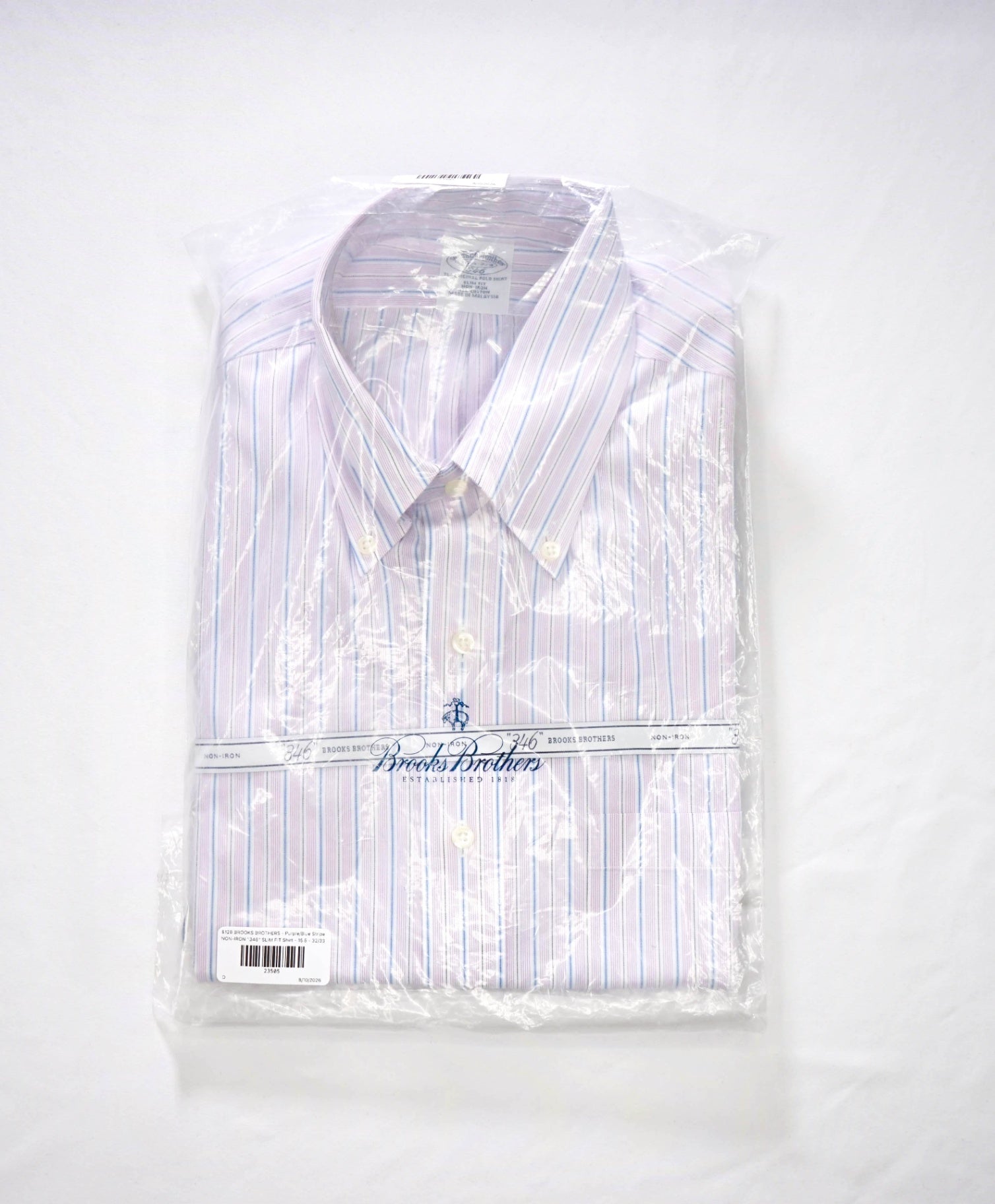 $128 BROOKS BROTHERS - Purple/Blue Stripe NON-IRON "346" SLIM FIT Shirt - 15.5 - 32/33