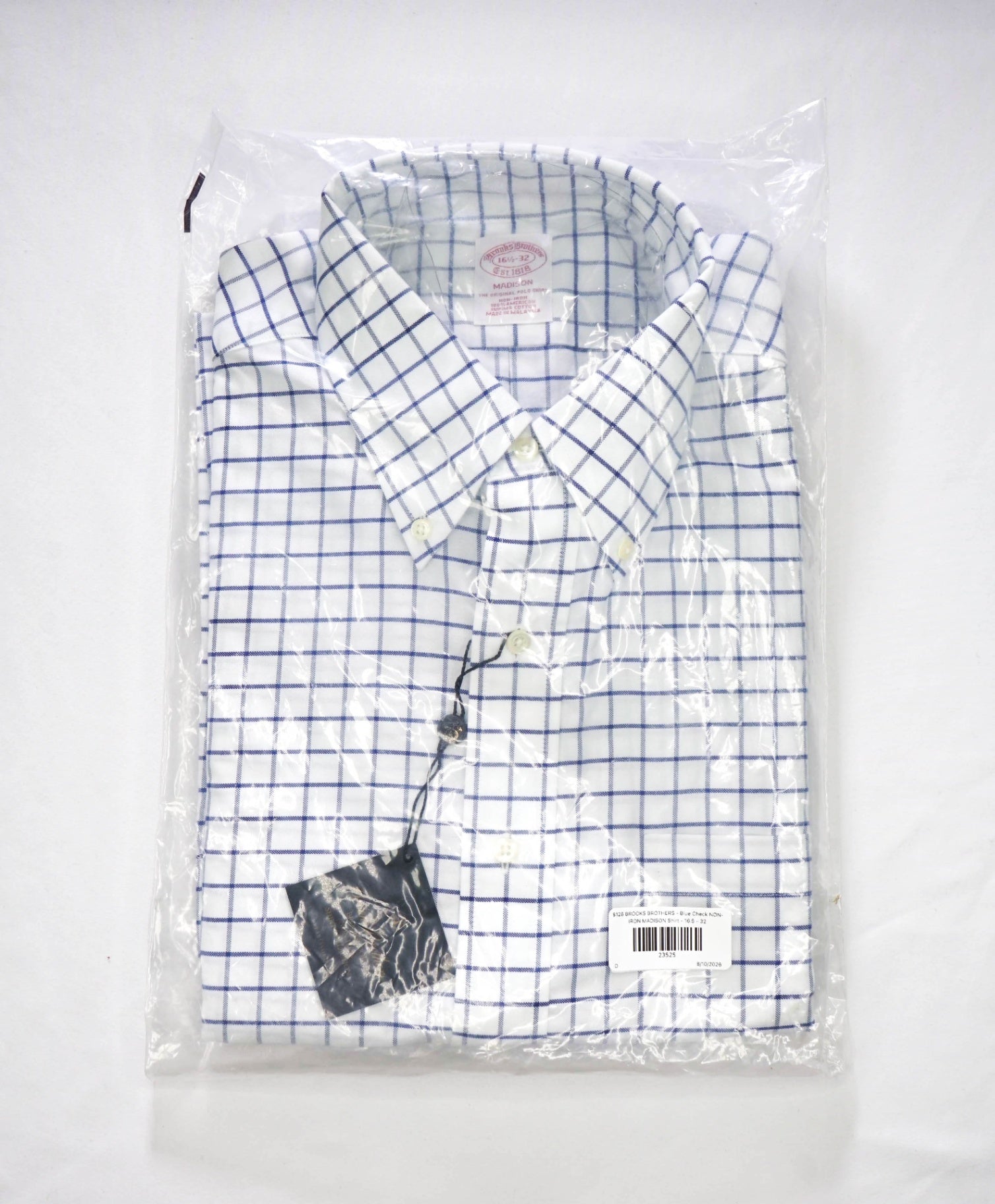 $128 BROOKS BROTHERS - Blue Check NON-IRON MADISON Shirt - 16.5 - 32