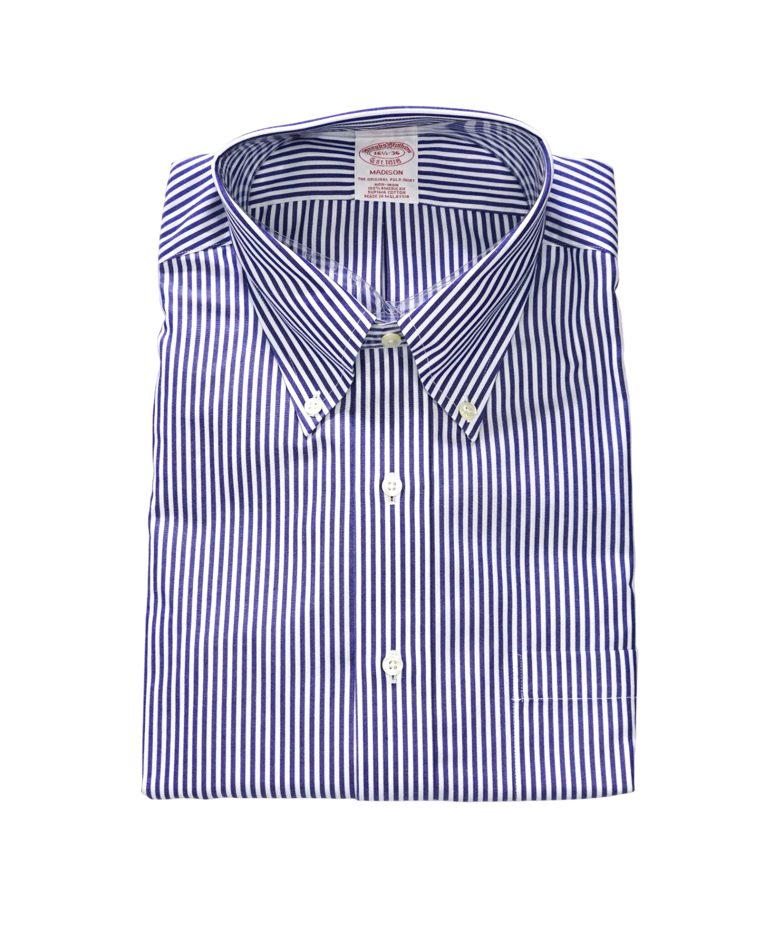 $128 BROOKS BROTHERS - Blue Stripe NON-IRON MADISON Shirt - 16.5 - 36