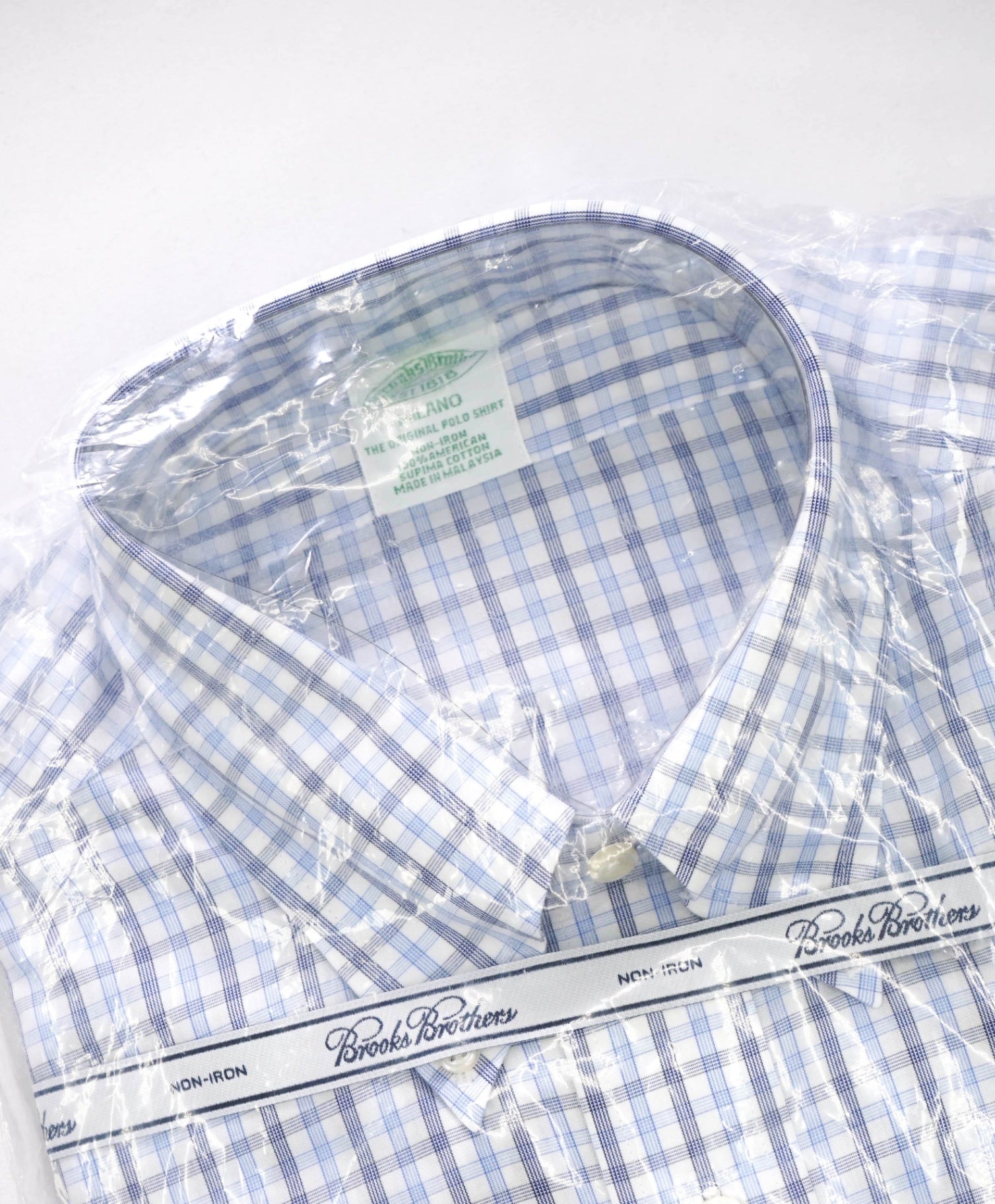 $128 BROOKS BROTHERS - Blue Plaid NON-IRON MILANO Shirt - 15.5 - 34