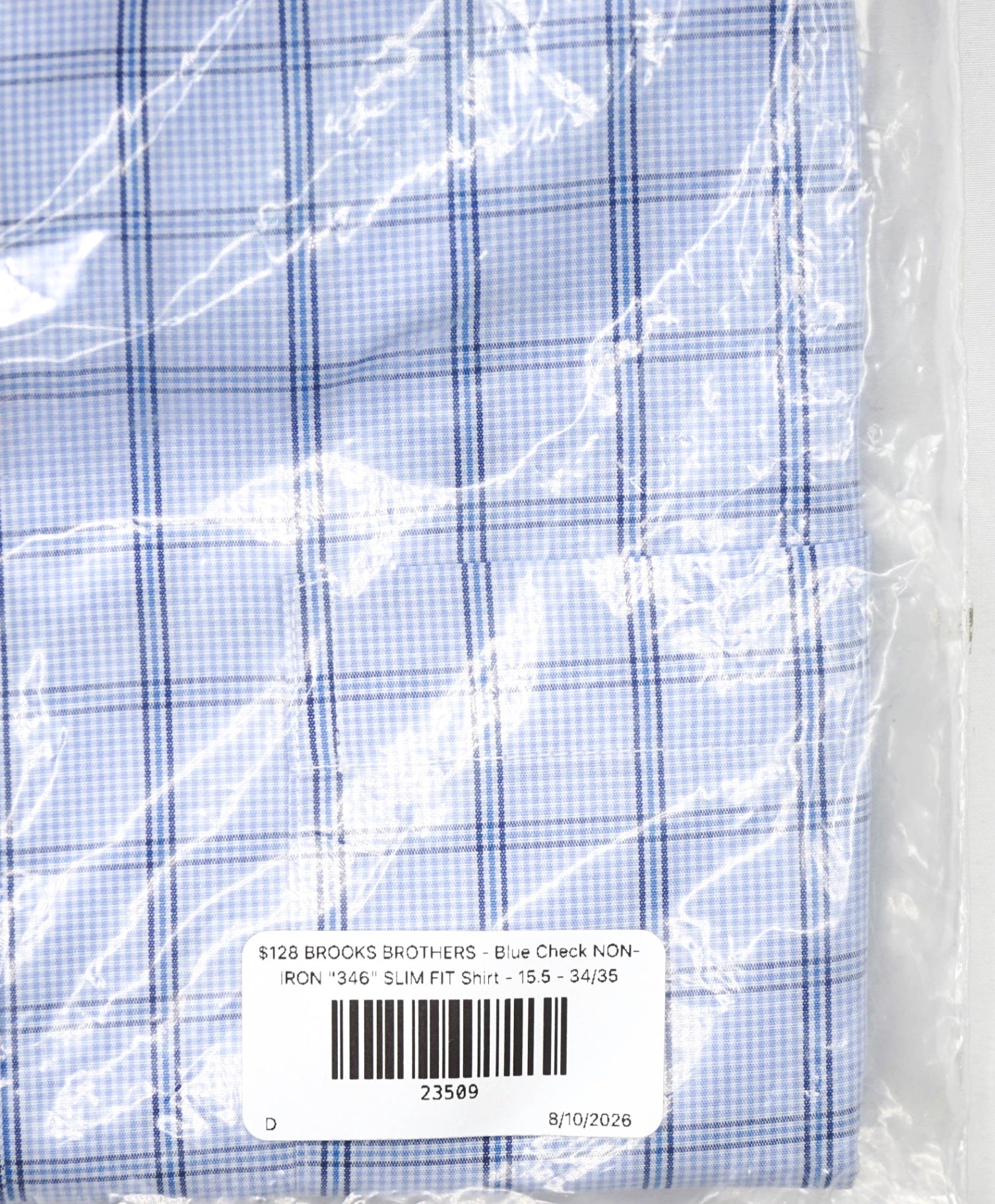 $128 BROOKS BROTHERS - Blue Check NON-IRON "346" SLIM FIT Shirt - 15.5 - 34/35