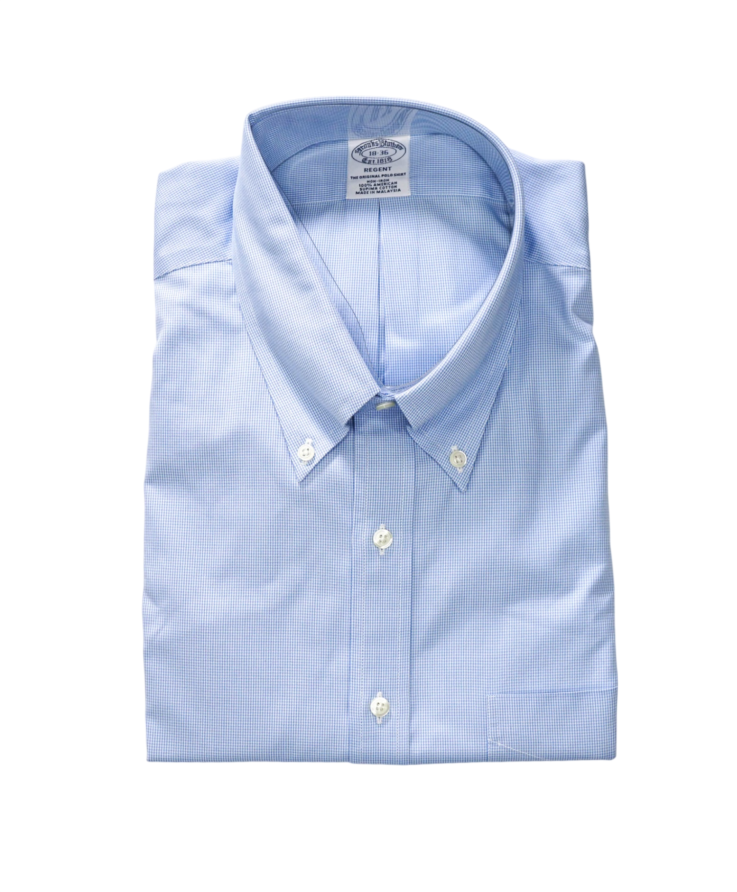 $128 BROOKS BROTHERS - Light Blue Micro Herringbone NON-IRON REGENT Shirt - 18 - 36