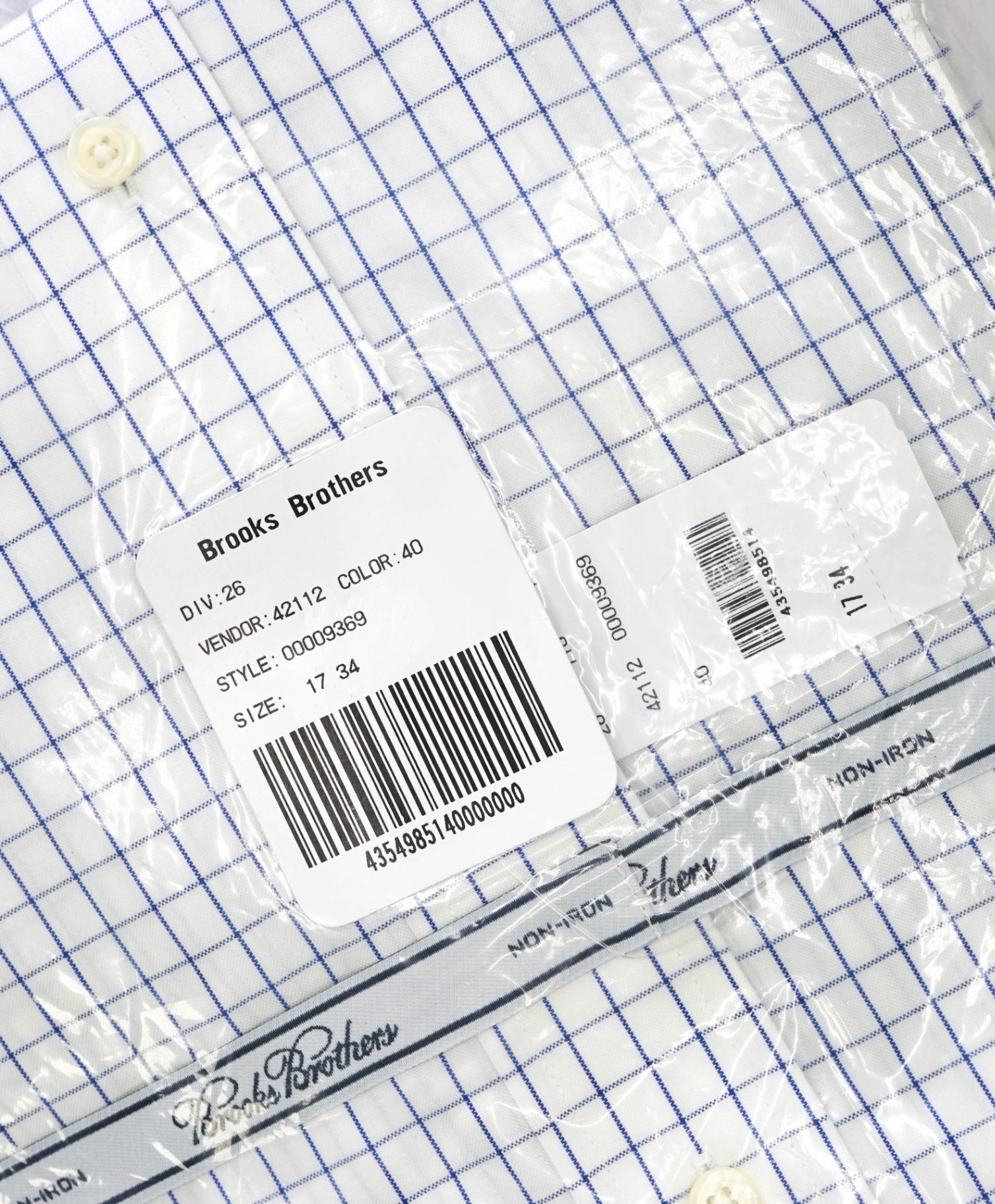 $128 BROOKS BROTHERS - Blue Check NON-IRON MADISON Shirt - 17 - 34