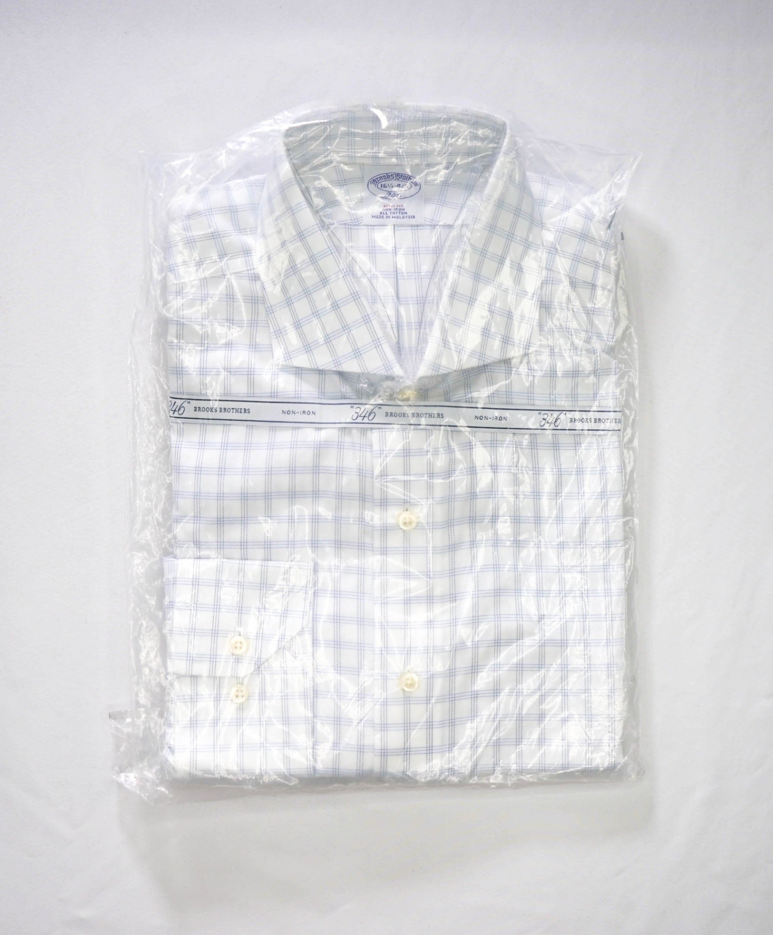 $128 BROOKS BROTHERS - White/Blue Check NON-IRON "346" SLIM FIT Shirt - 16.5 - 34/35