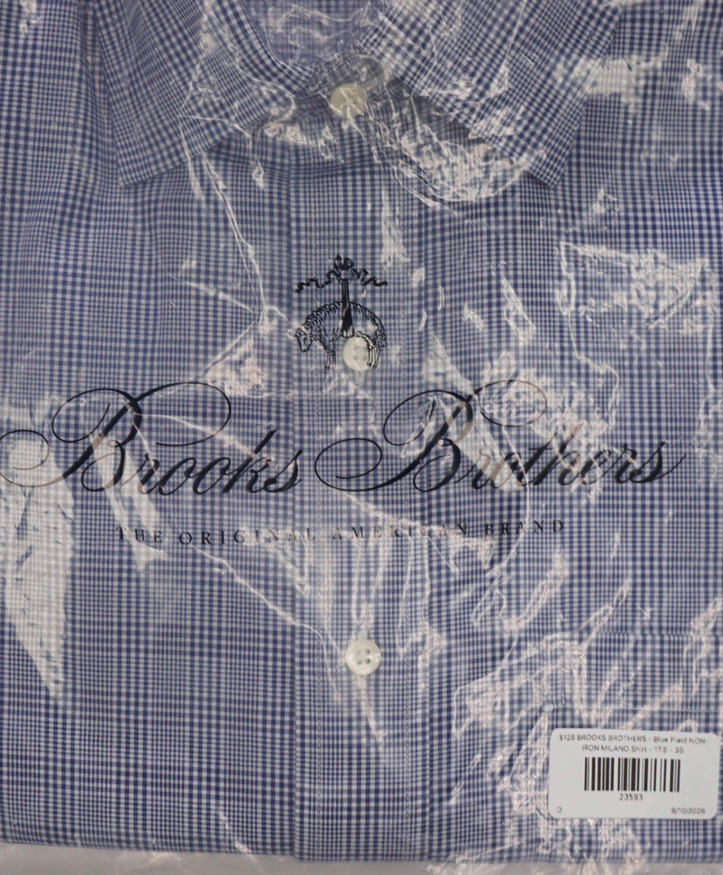 $128 BROOKS BROTHERS - Blue Plaid NON-IRON MILANO Shirt - 17.5 - 35